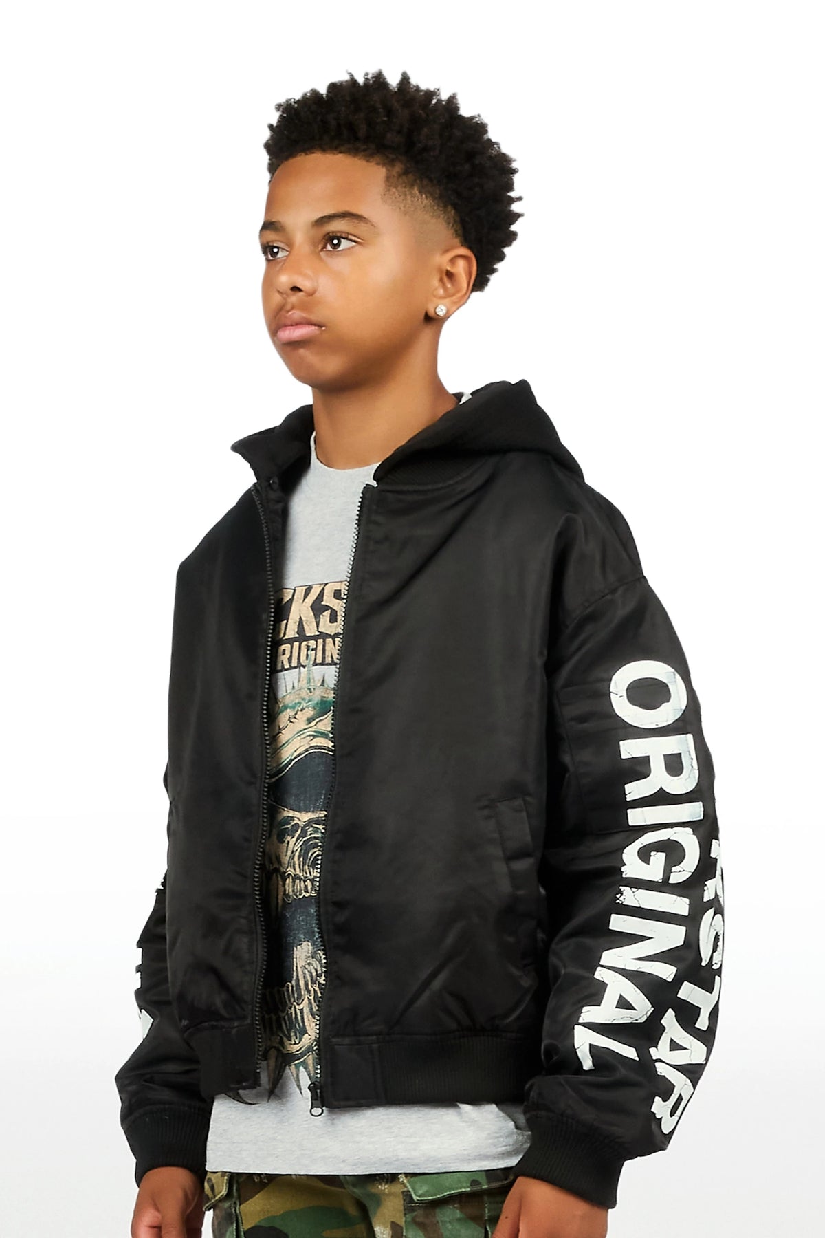 Boys Aldrin Black Bomber Jacket