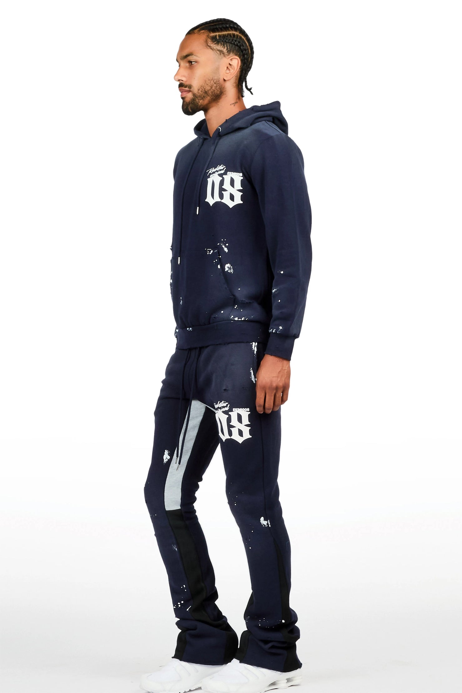 Raze Navy Hoodie/Stacked Flare Pant Track Set