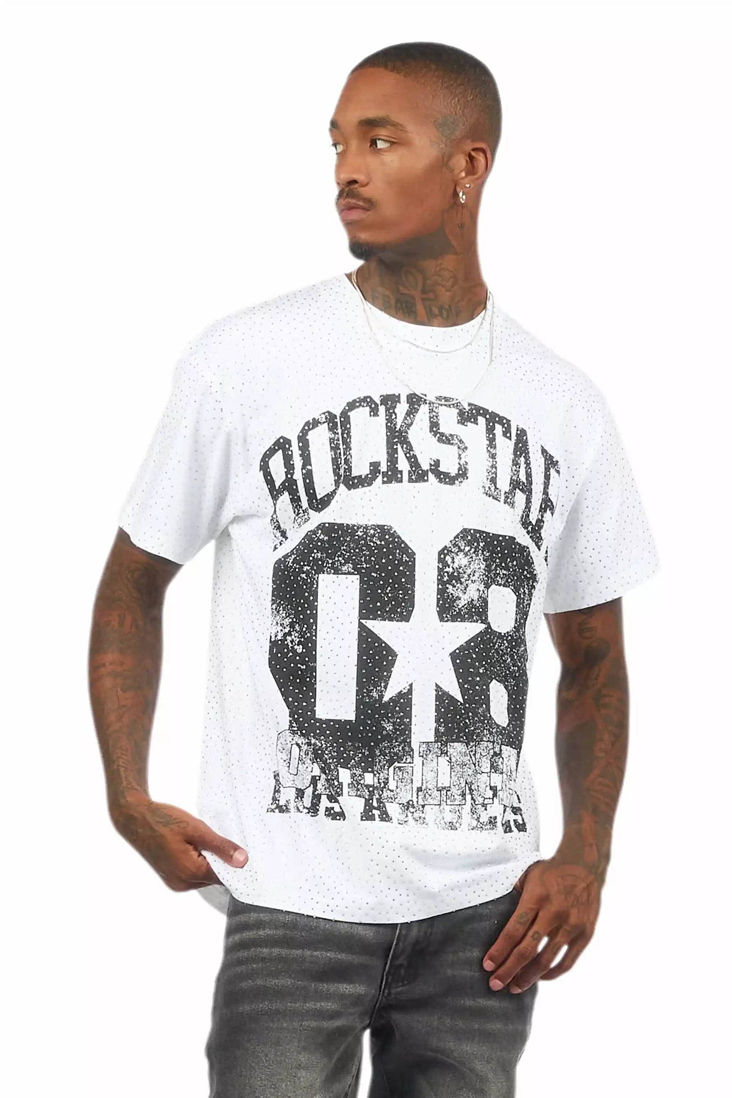 Flamur White Graphic Rhinestone T-Shirt