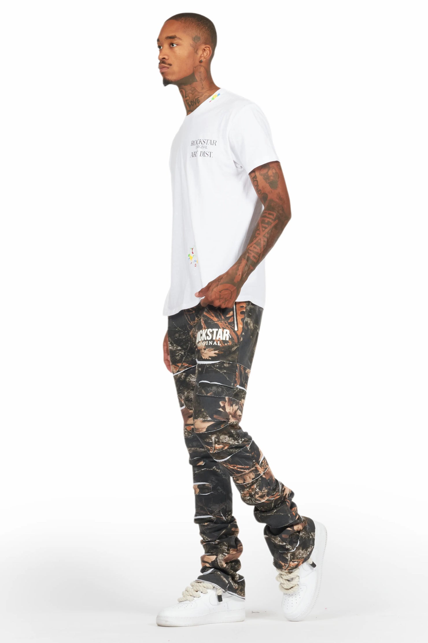 Emilio Black Tree Camo Stacked Flare Track Pant