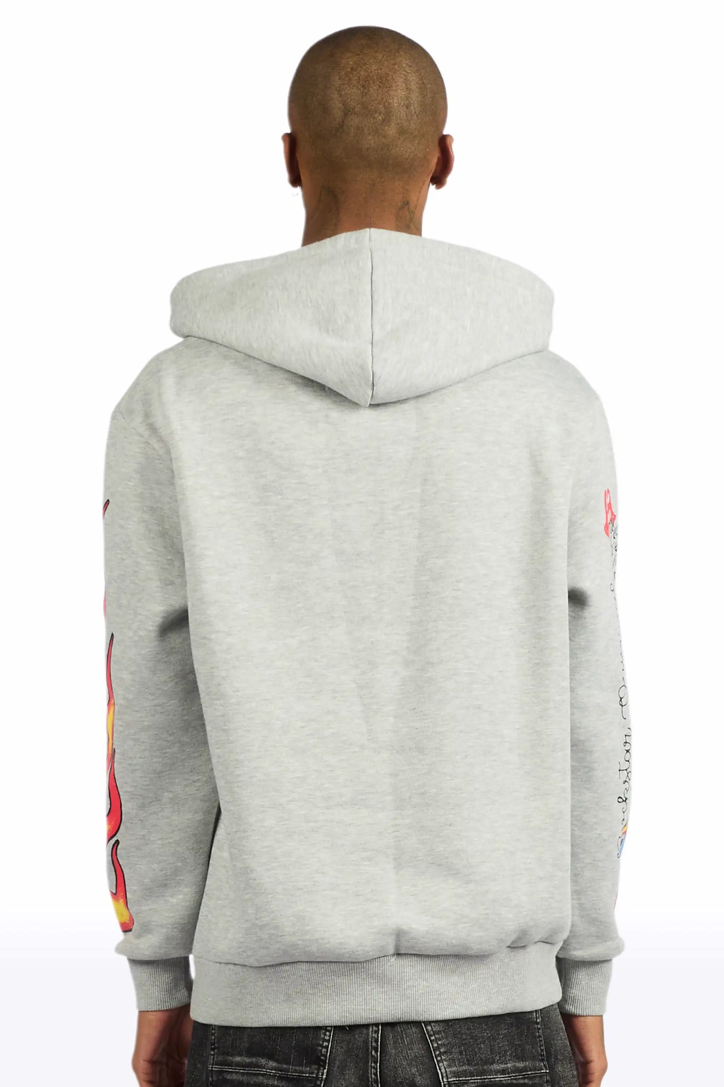 Shootah Heather Grey Distressed Graphic Relaxed Relaxed Hoodie