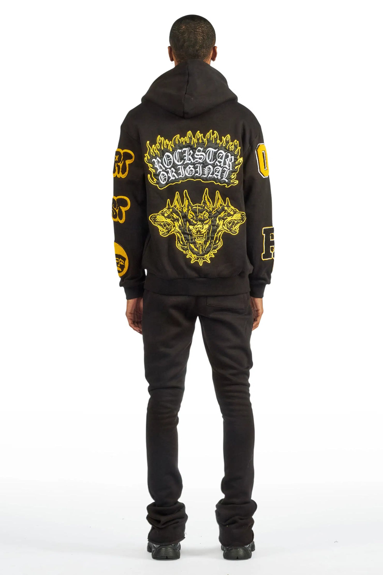 Leslaw Black Zip Up Hoodie Stacked Track Set
