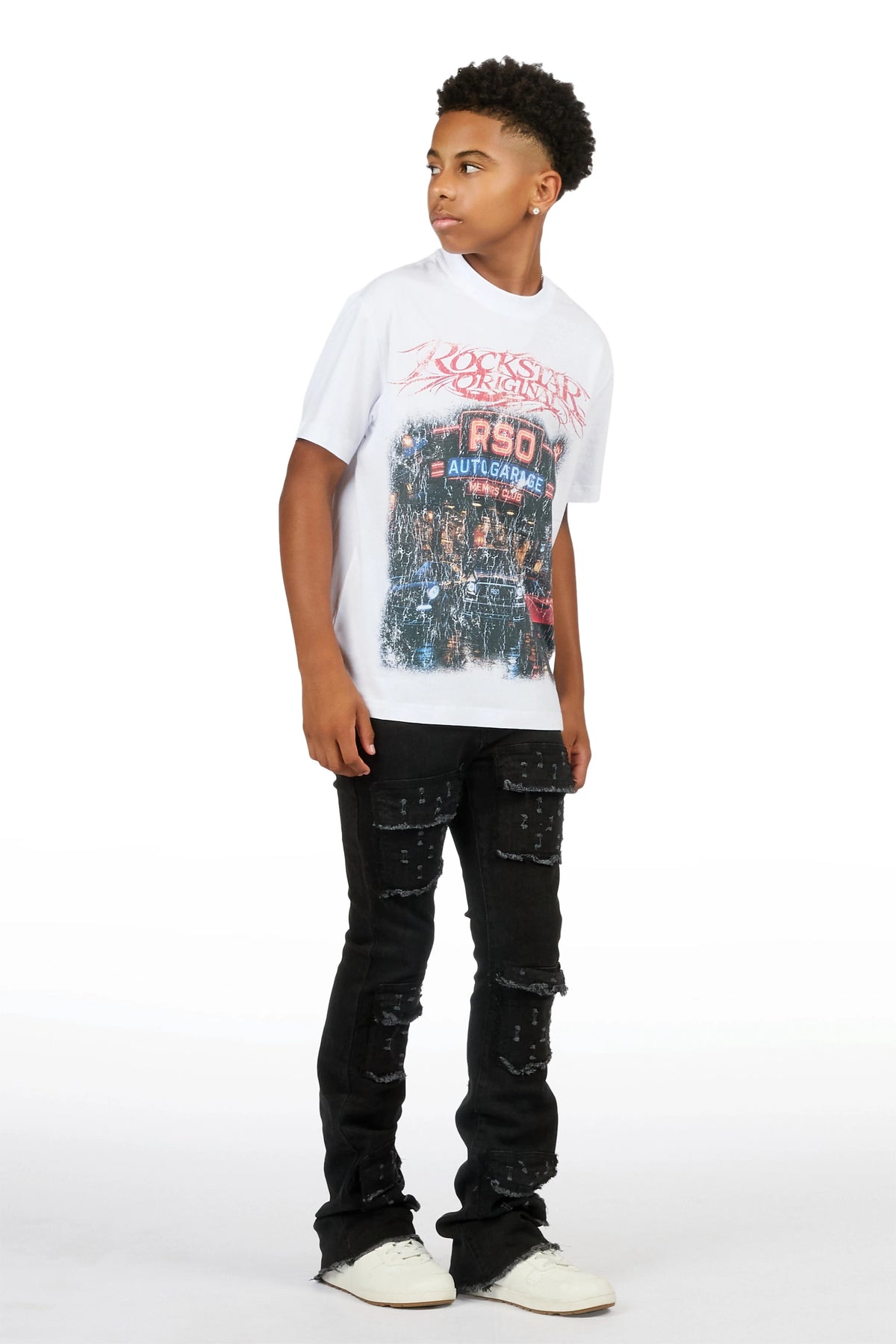 Boys Leonardo Black Stacked Flare Jean