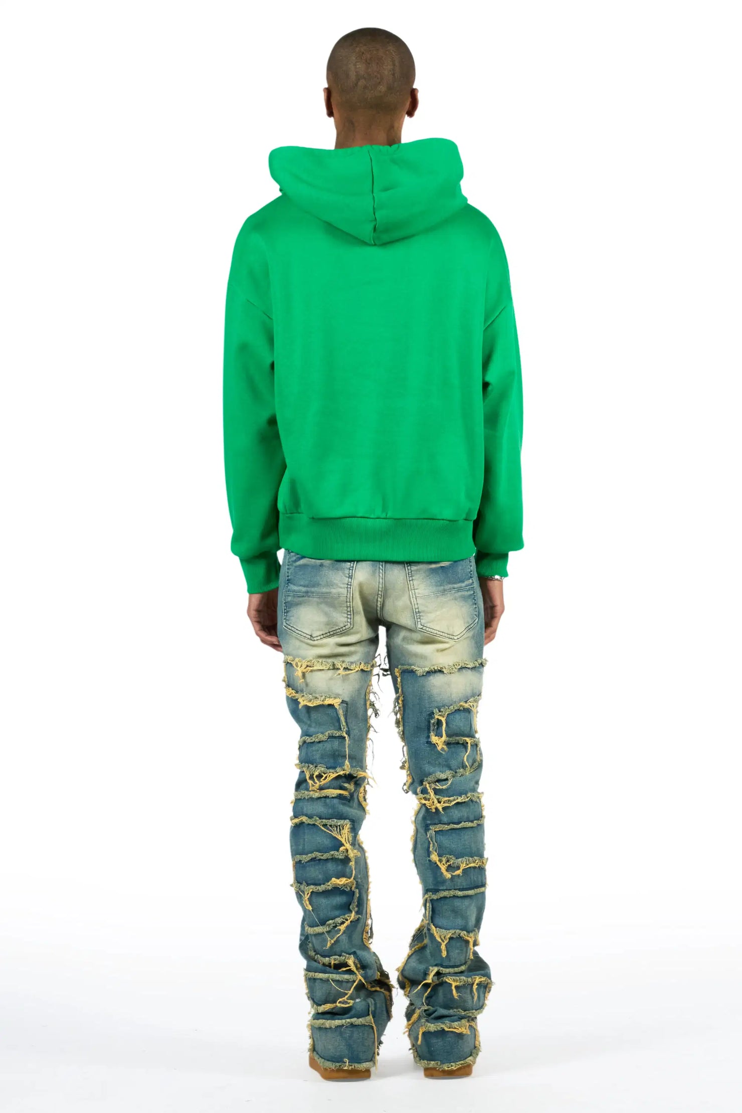 Saxon Green/Blue Hoodie/Stacked Flare Jean Set