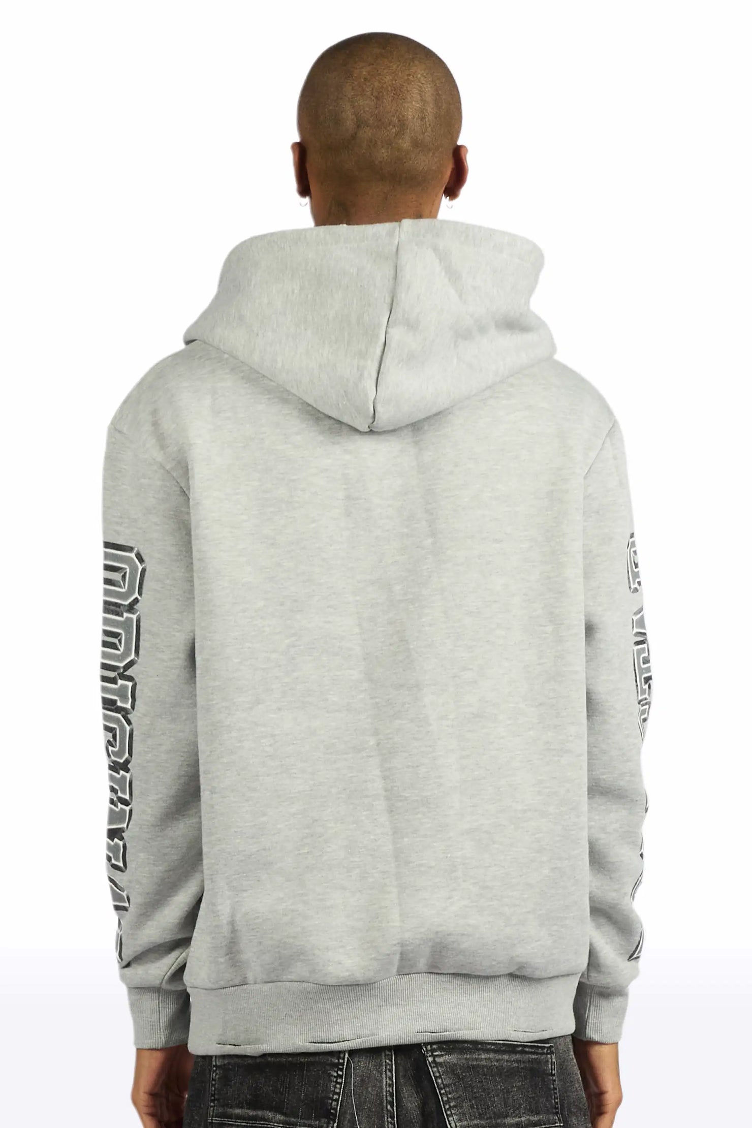 Rleague Grey Distressed Graphic Relaxed Hoodie