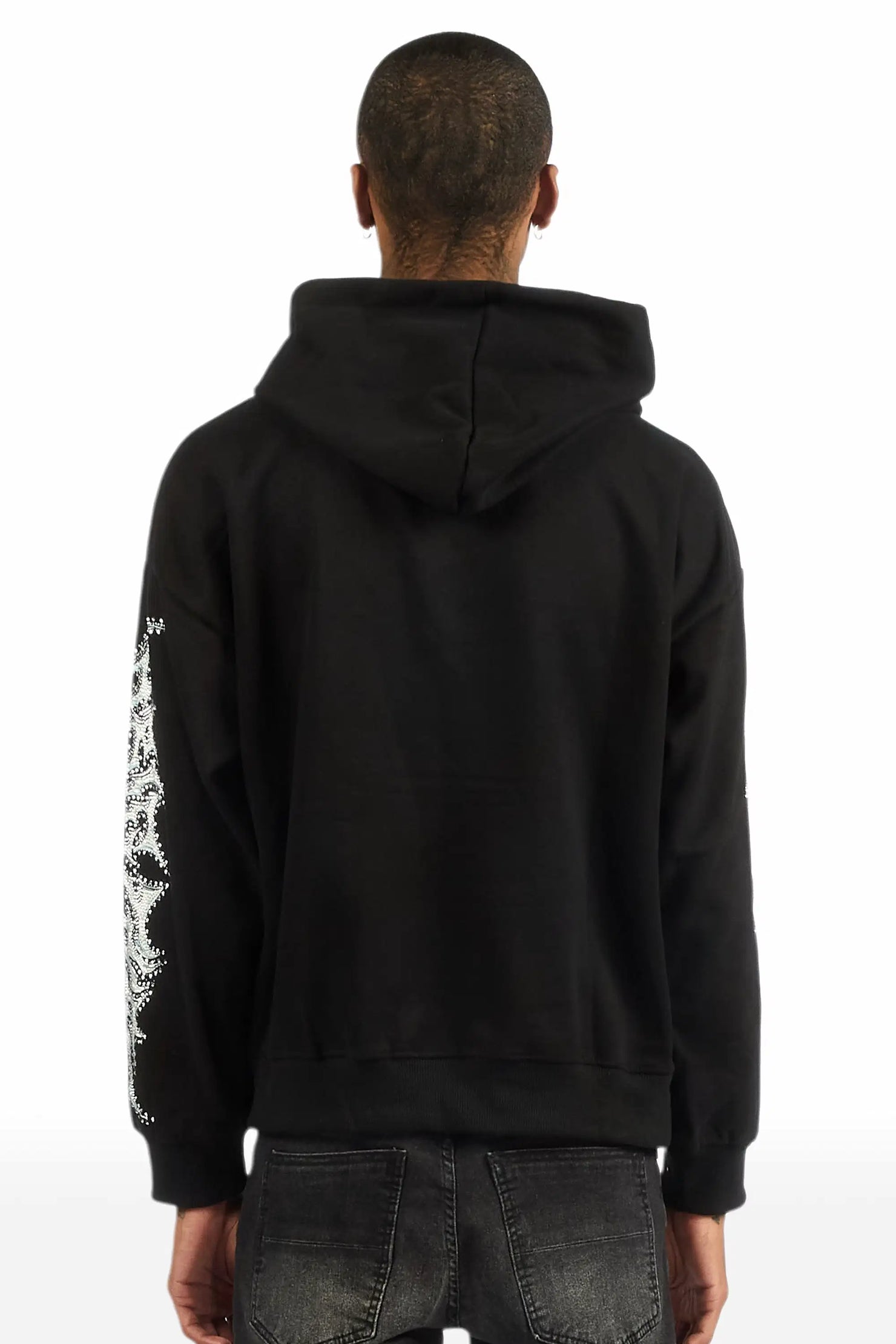 Mesin Black Rhinestone Oversized Hoodie