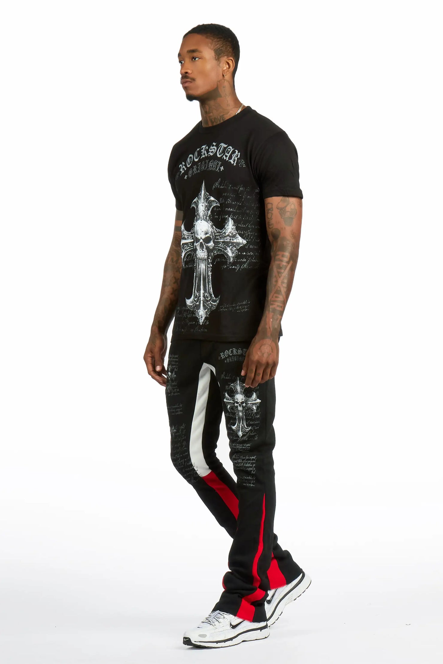 Bowman Black/Black T-shirt/Stacked Flare Track Pant Set