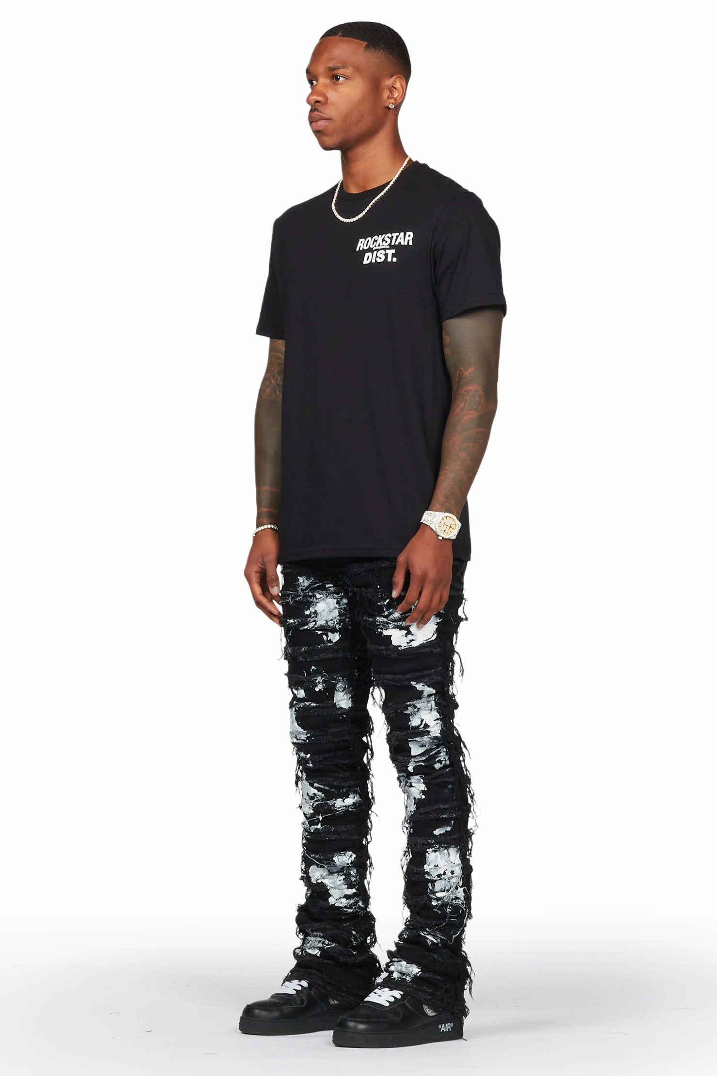 Langer Black Painter Stacked Flare Jean