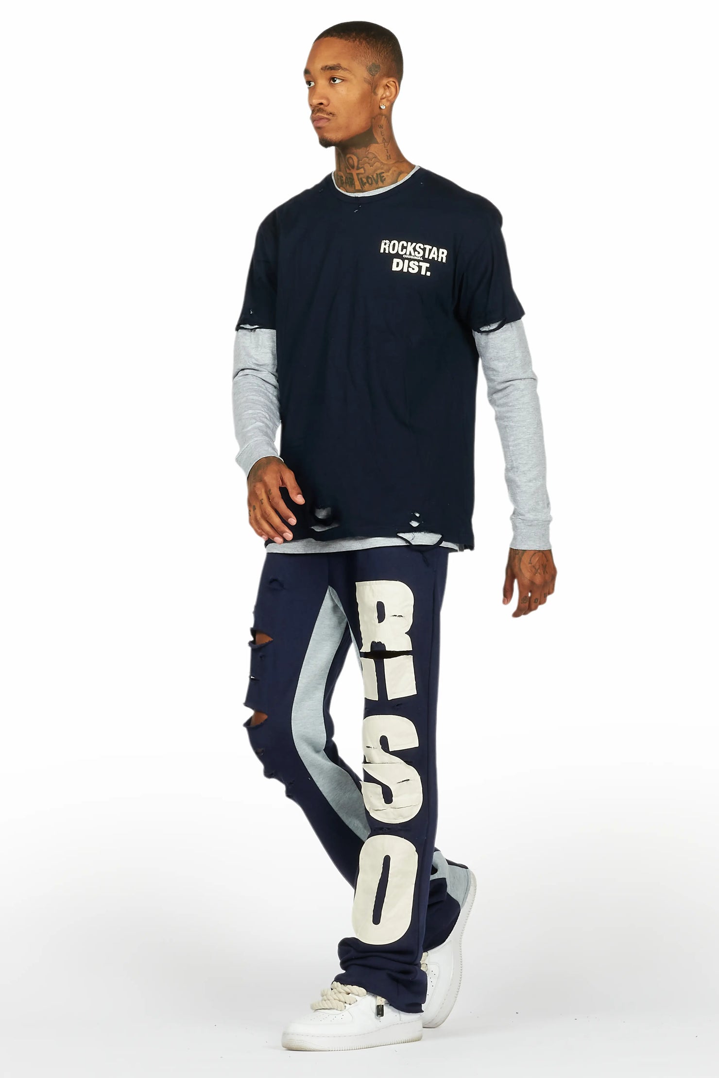 Berne Navy/Grey Double Layer T-Shirt/Baggy Pant Set