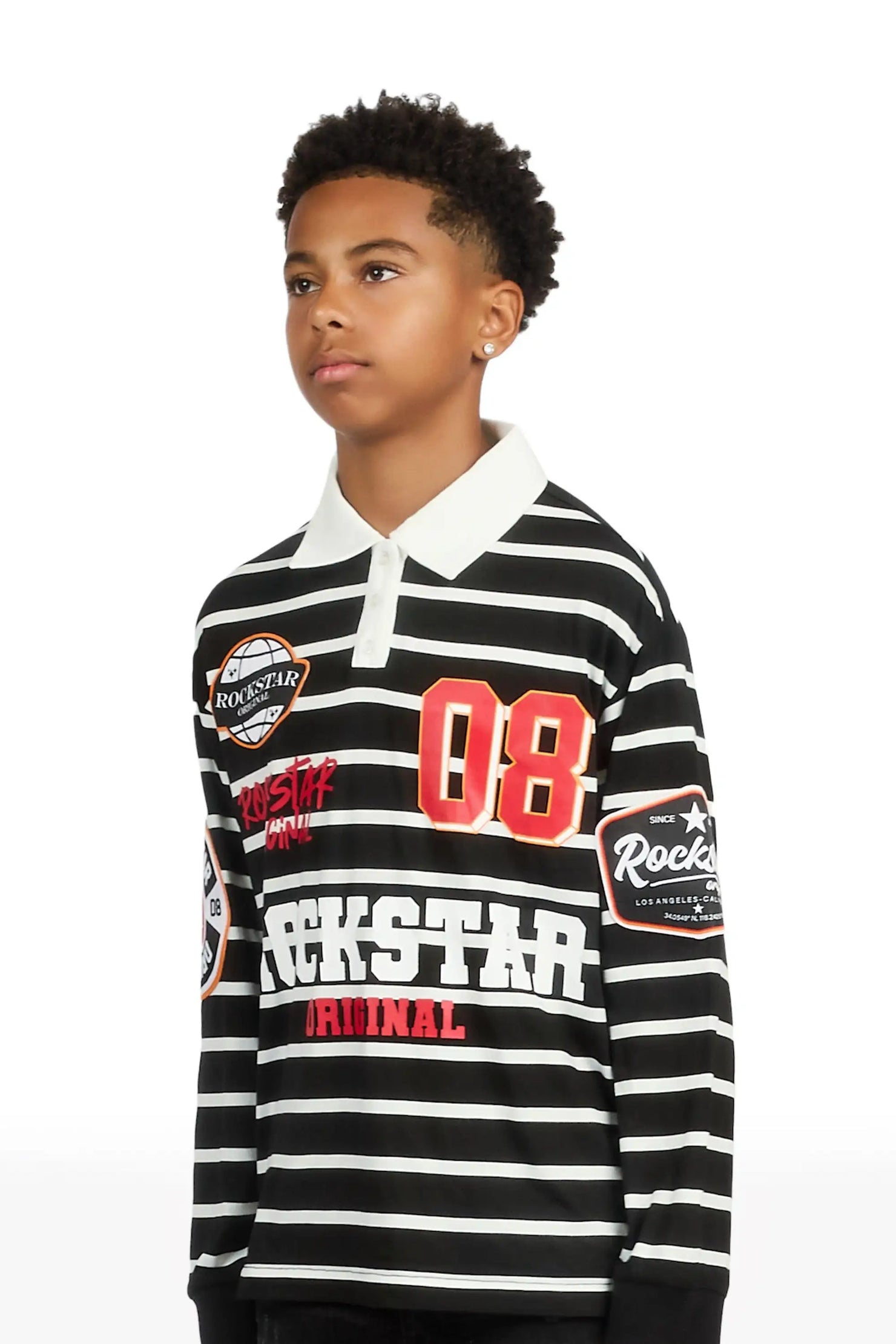 Boys Genis Black/White Long Sleeve Polo