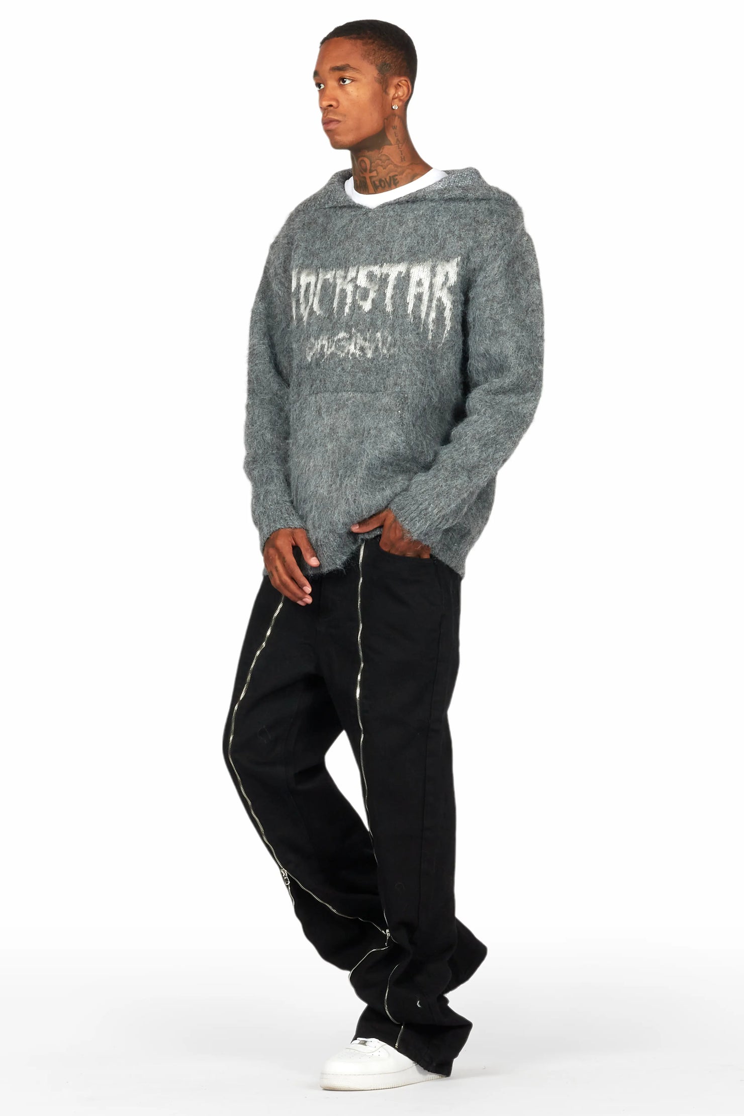 Andros Grey Graphic Knitted Hoodie