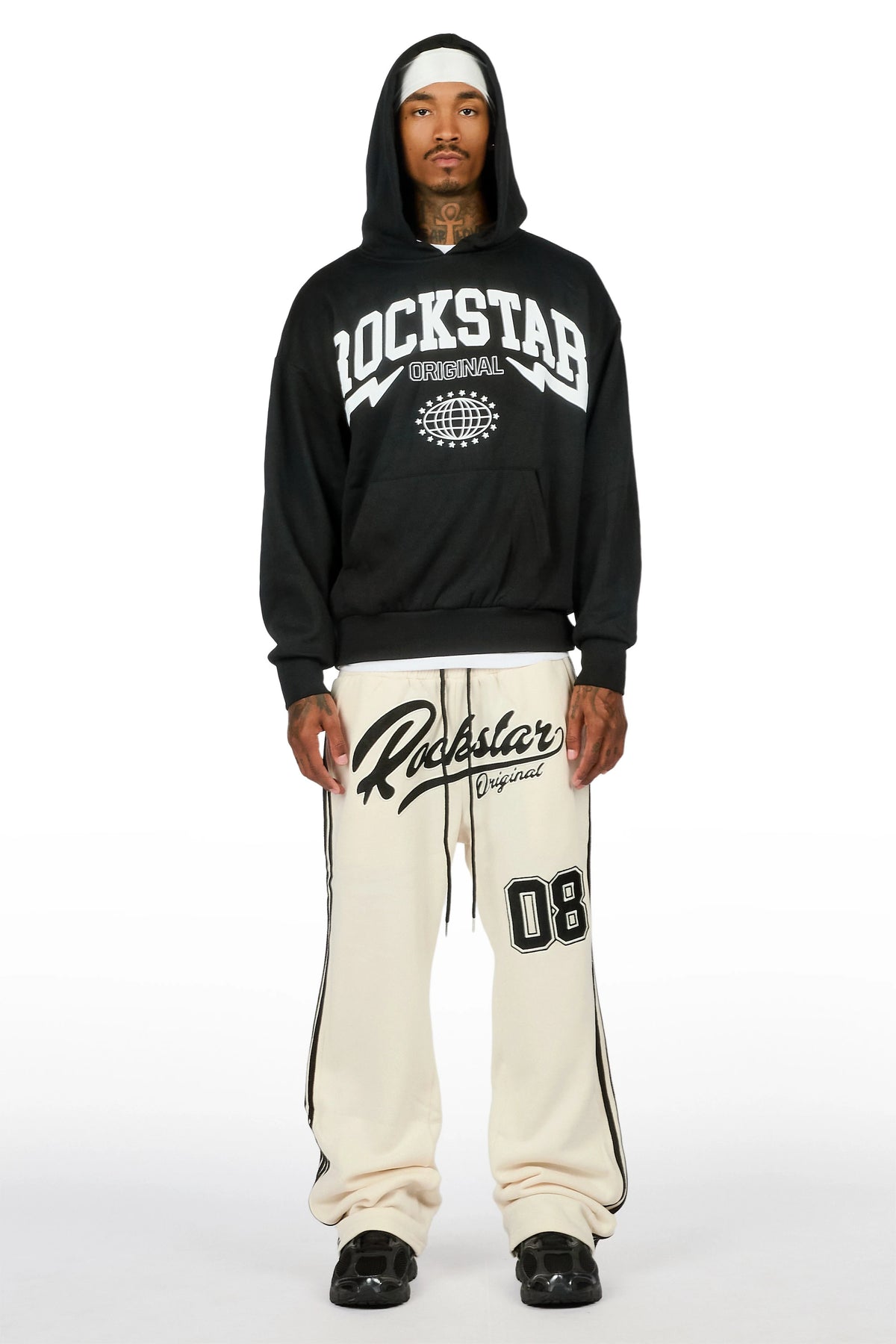 Yazan Black/Cream French Terry Relaxed Pant