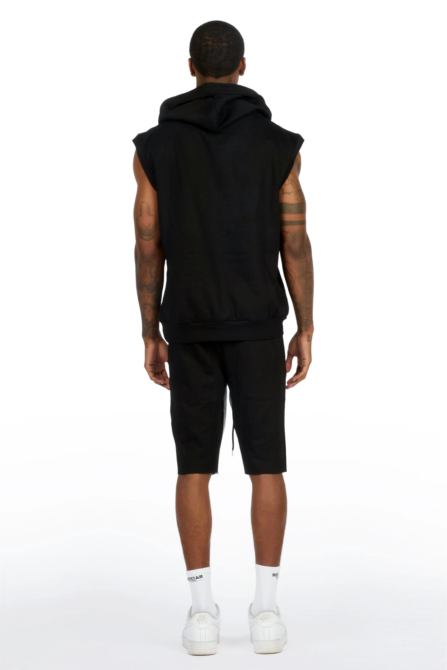 Raffer 3.0 Black Cut Off Sleeve Hoodie Short Set