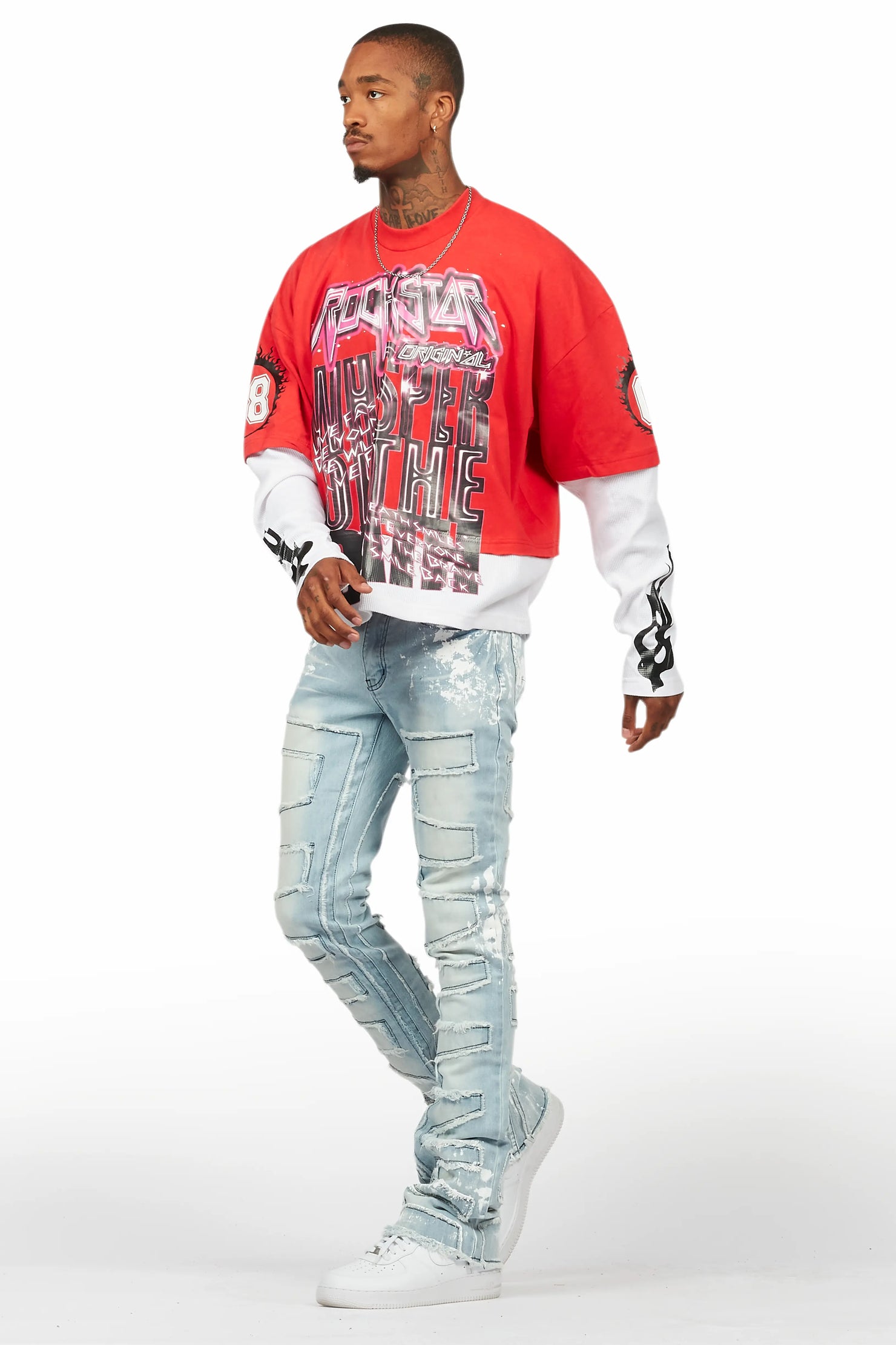 Darcy Vintage Red Thermal Double Layer Boxy Crop T-Shirt