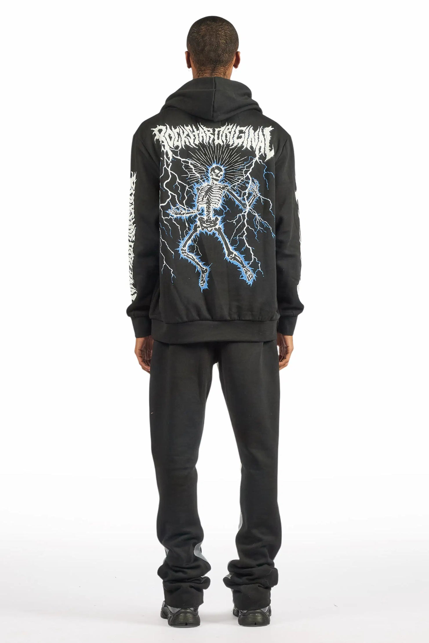 Deathrow Black Hoodie/Stacked Track Pant Set