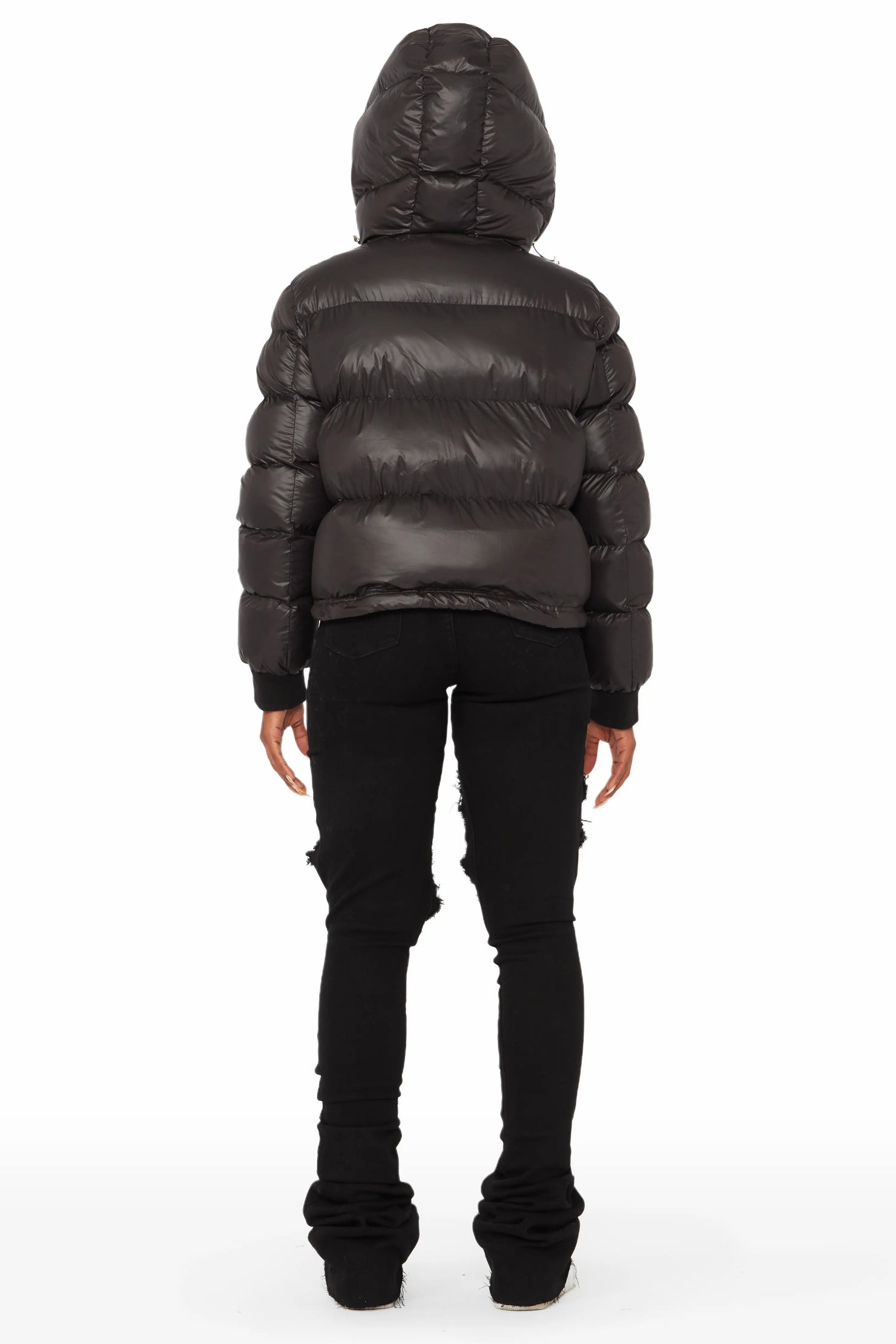 Rose Black Puffer Jacket