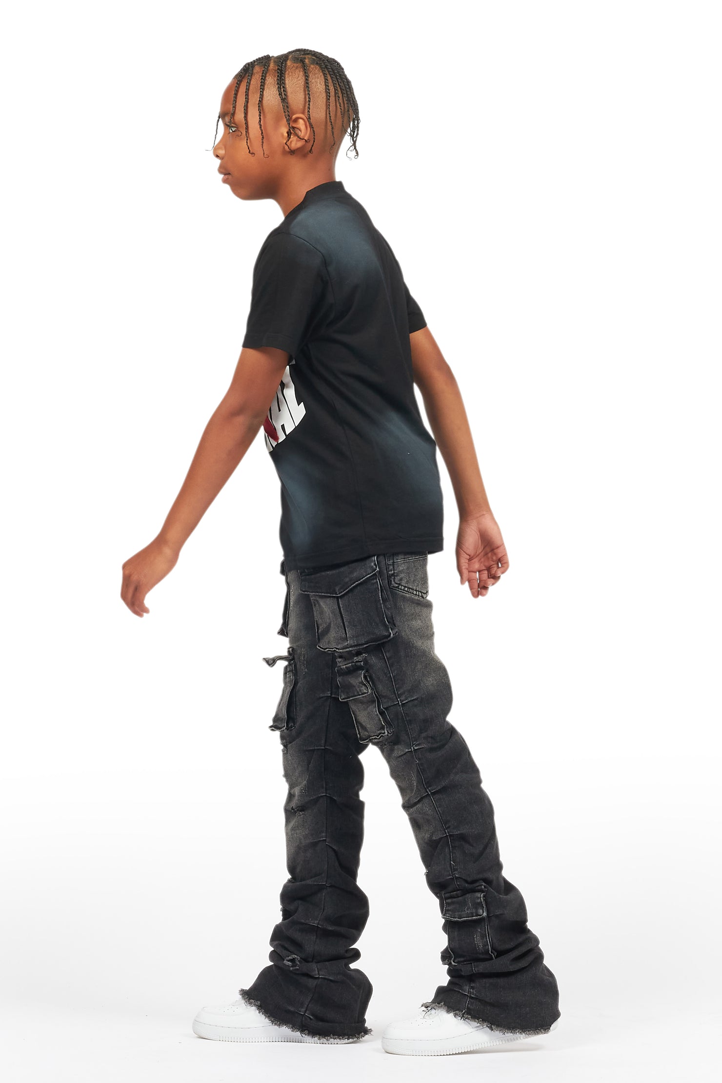 Boys Gentry Dark Grey Stacked Flare Jean