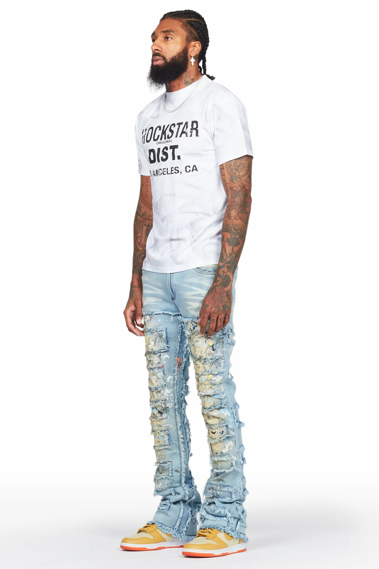 Qasim Blue Painter Stacked Flare Jean