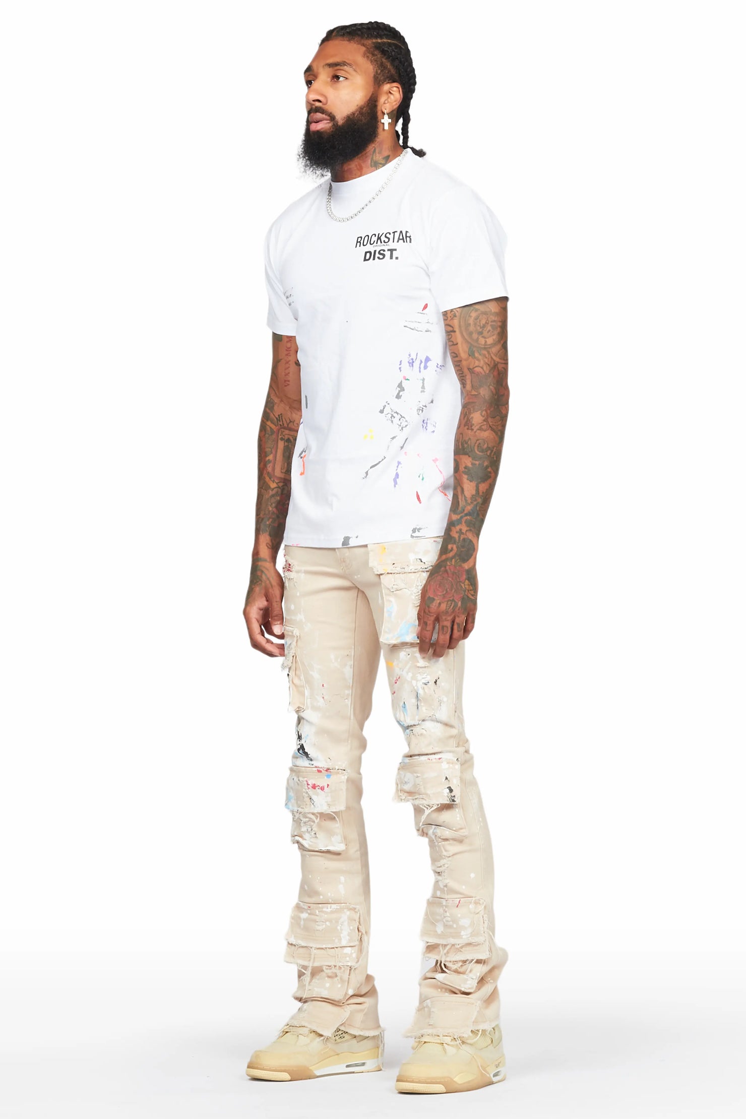 Orien Beige Painter Stacked Flare Jean