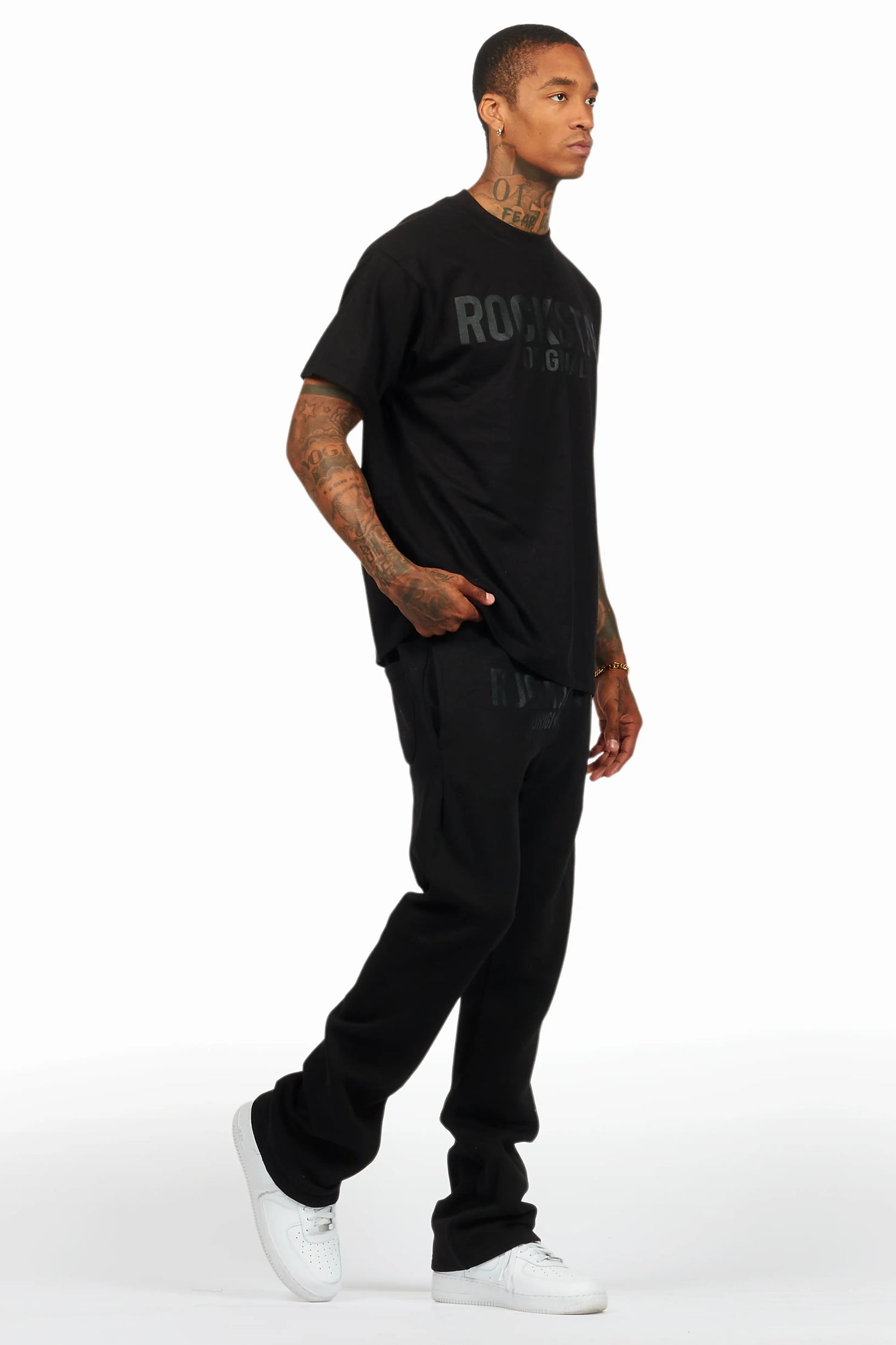 Sana Black/Black T-Shirt/Stacked Track Pant Set