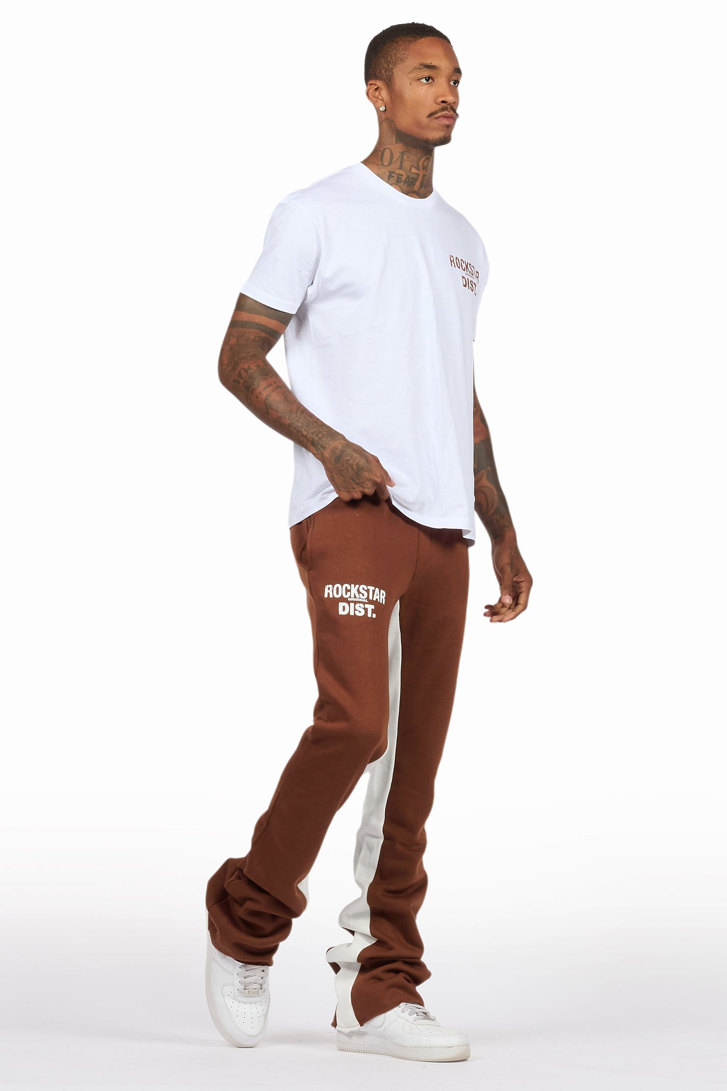 Lake White/Brown T-Shirt/Stacked Baggy Track Pant Set