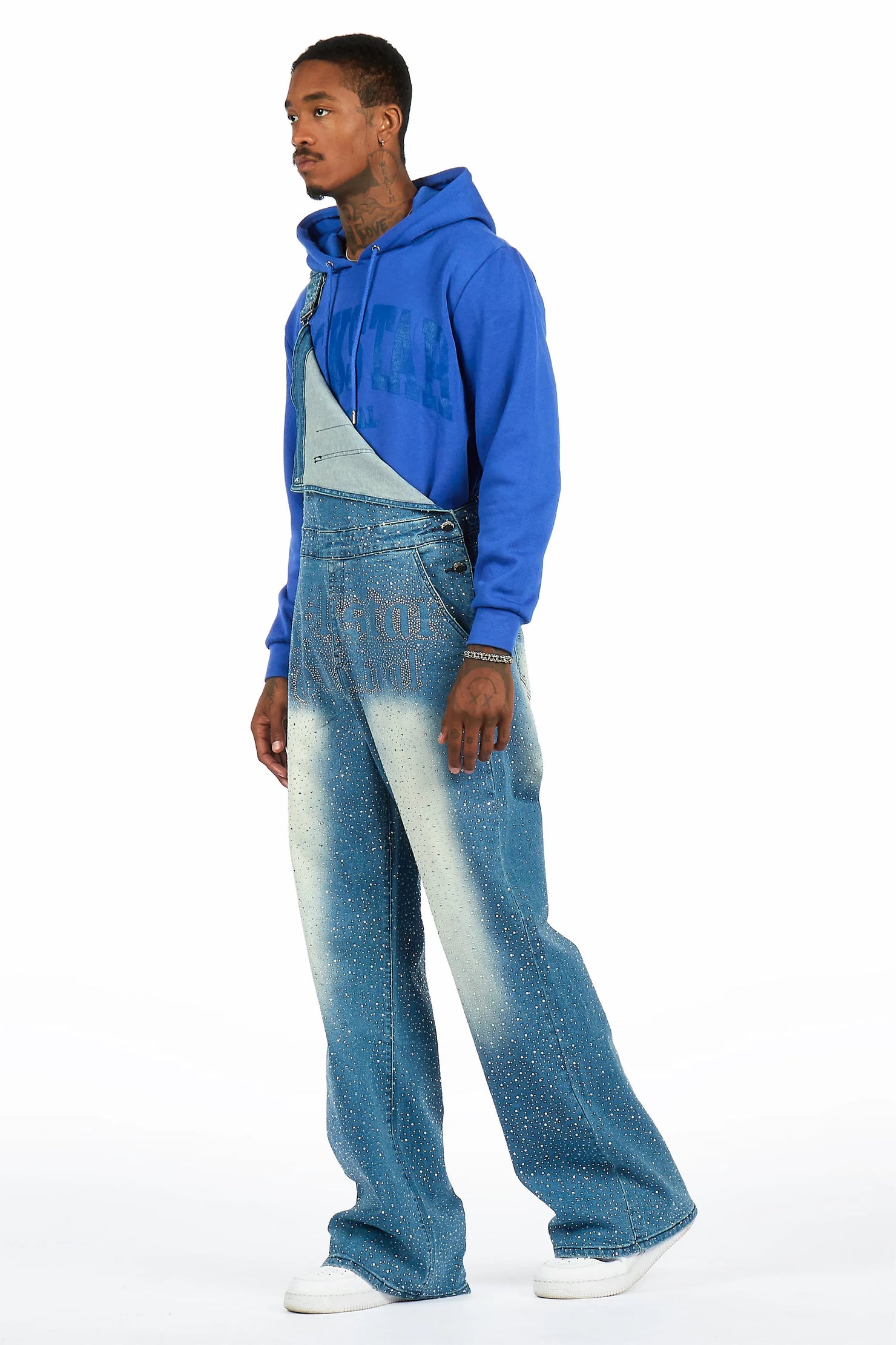 Dezmin Medium Blue Rhinestone Denim Overall