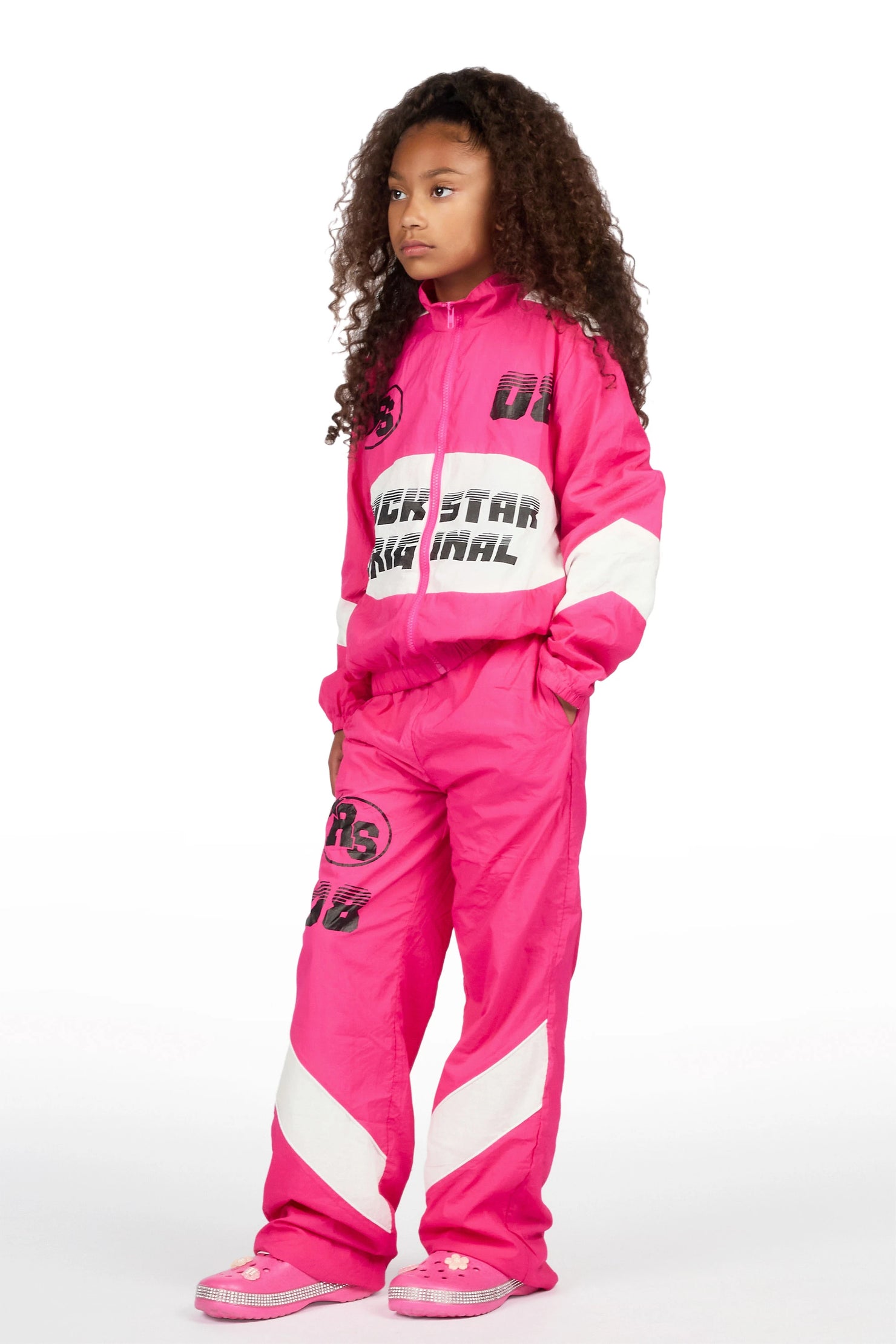 Girls Wayra Fuchsia/White Windbreaker Jacket Track Set