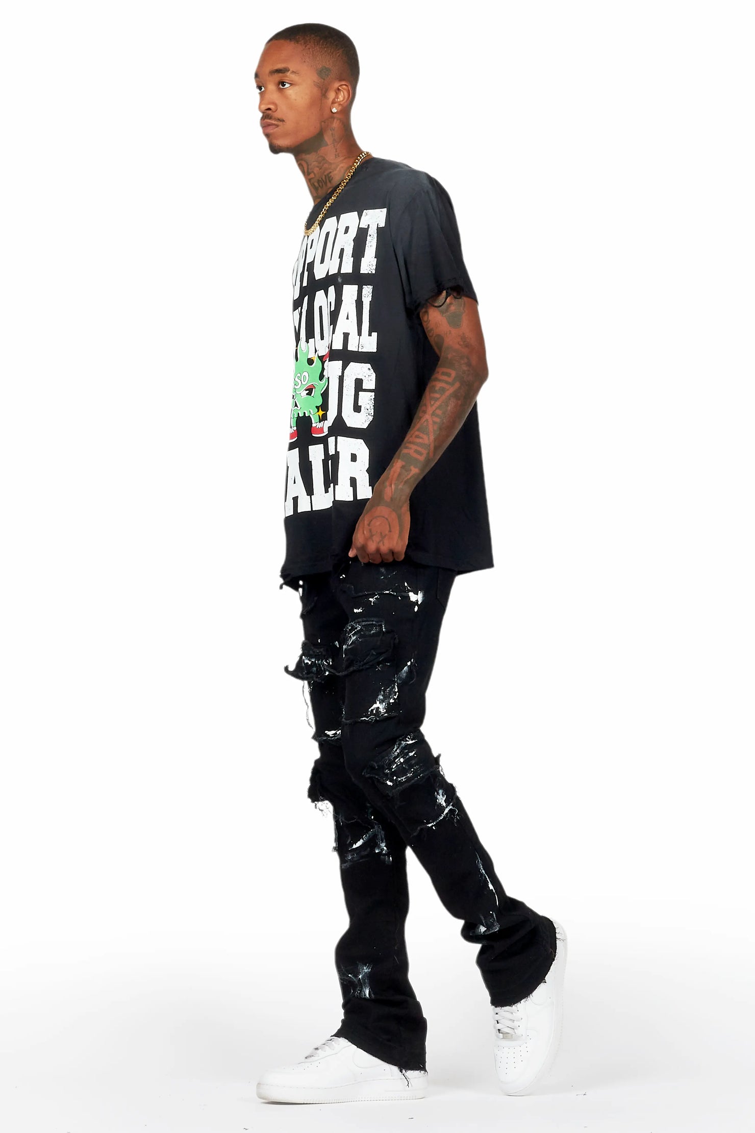 Tarl Black T-Shirt/Stacked Flare Jean Bundle