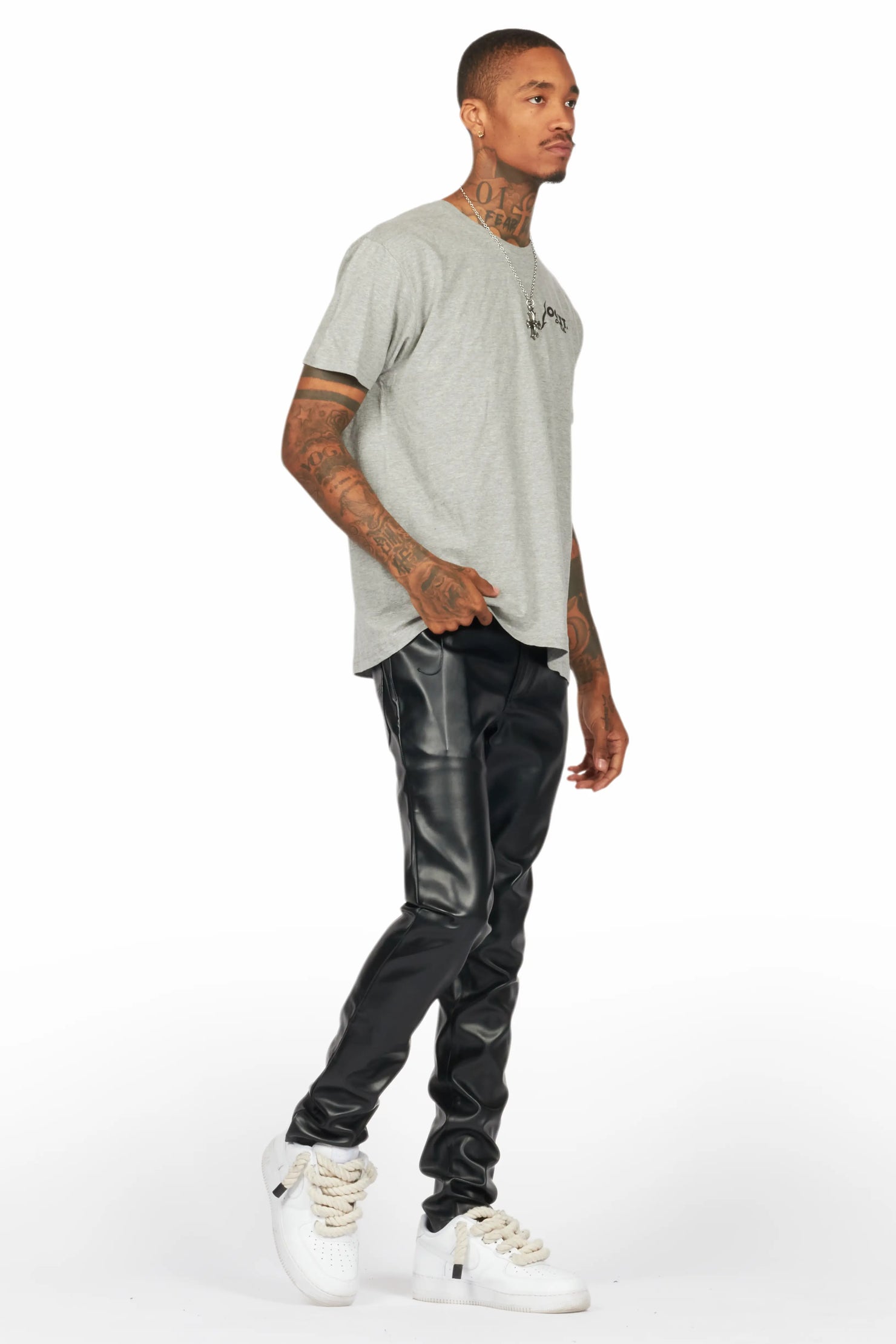 Ricky Black Slim Fit Faux Leather Pant