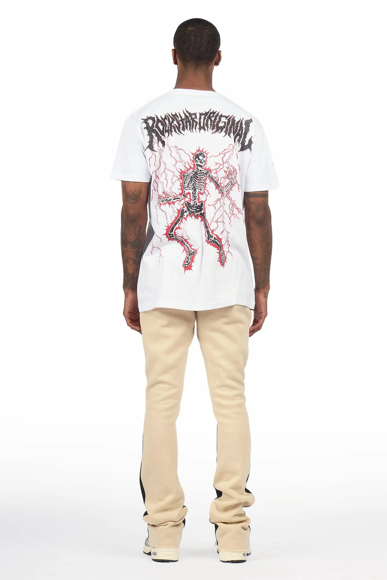 Deathrow 2.0 White/Beige T-Shirt/Stacked Flare Pant Set