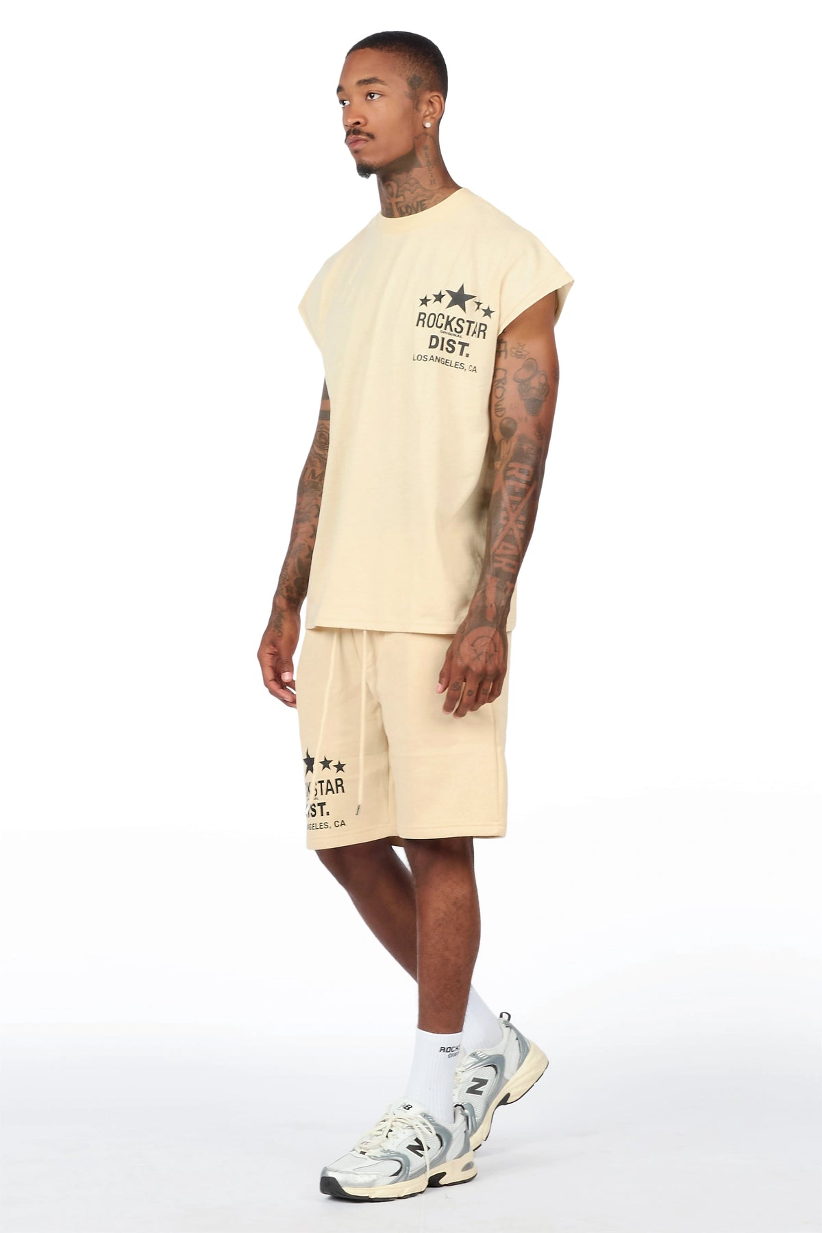Starlake Beige Graphic Cut Sleeve T-Shirt/Short Set