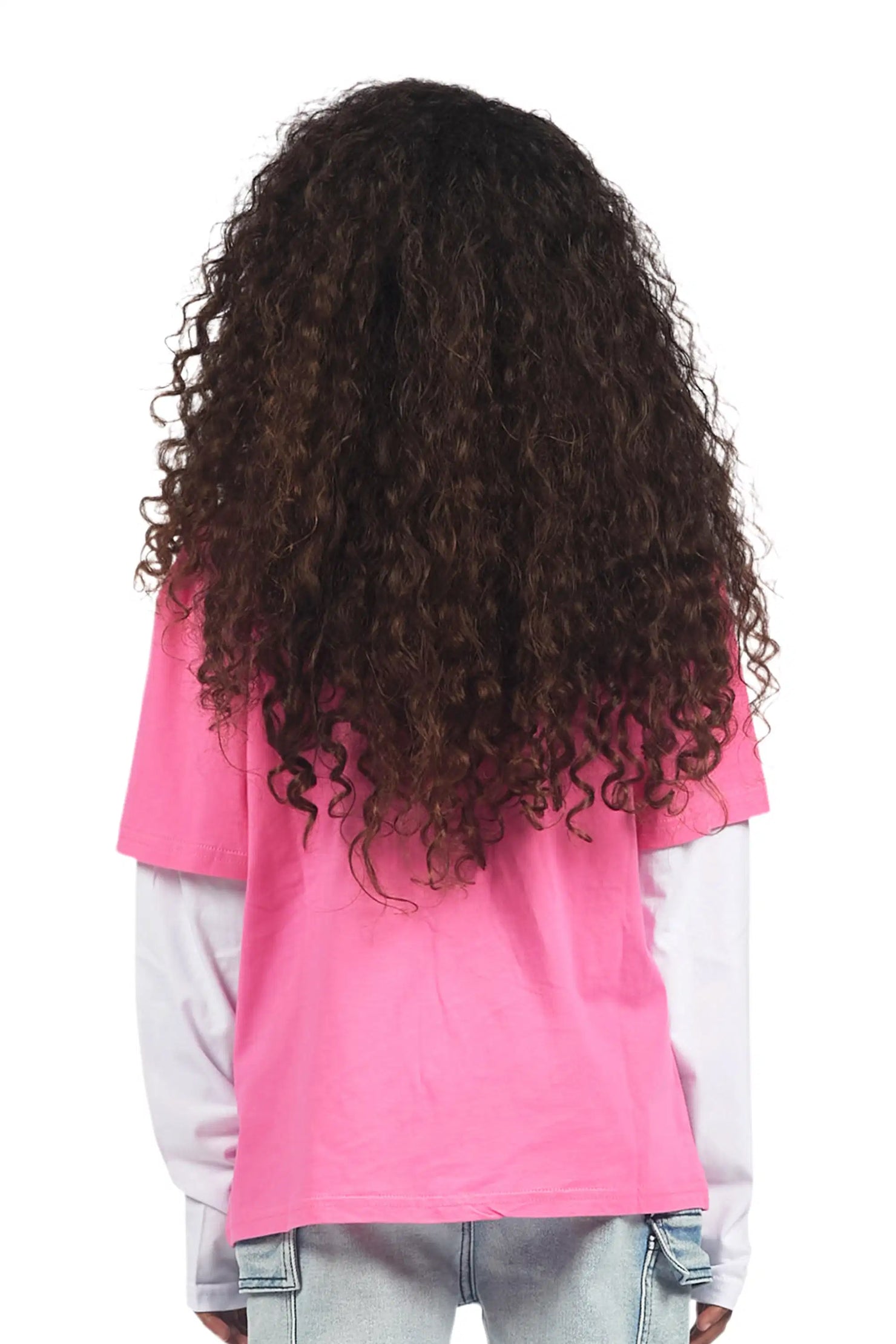 Girls Monique Pink/White Double Layer L/S Graphic T-Shirt