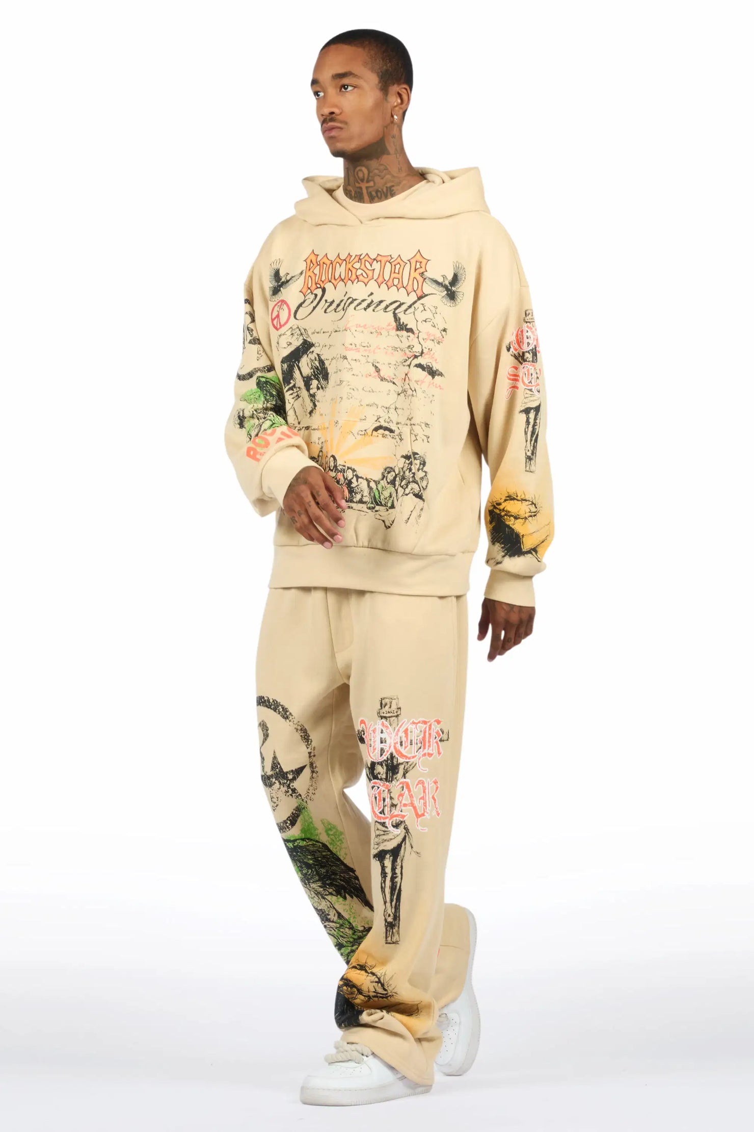 Suppersketch Beige Hoodie/Baggy Pant Track Set