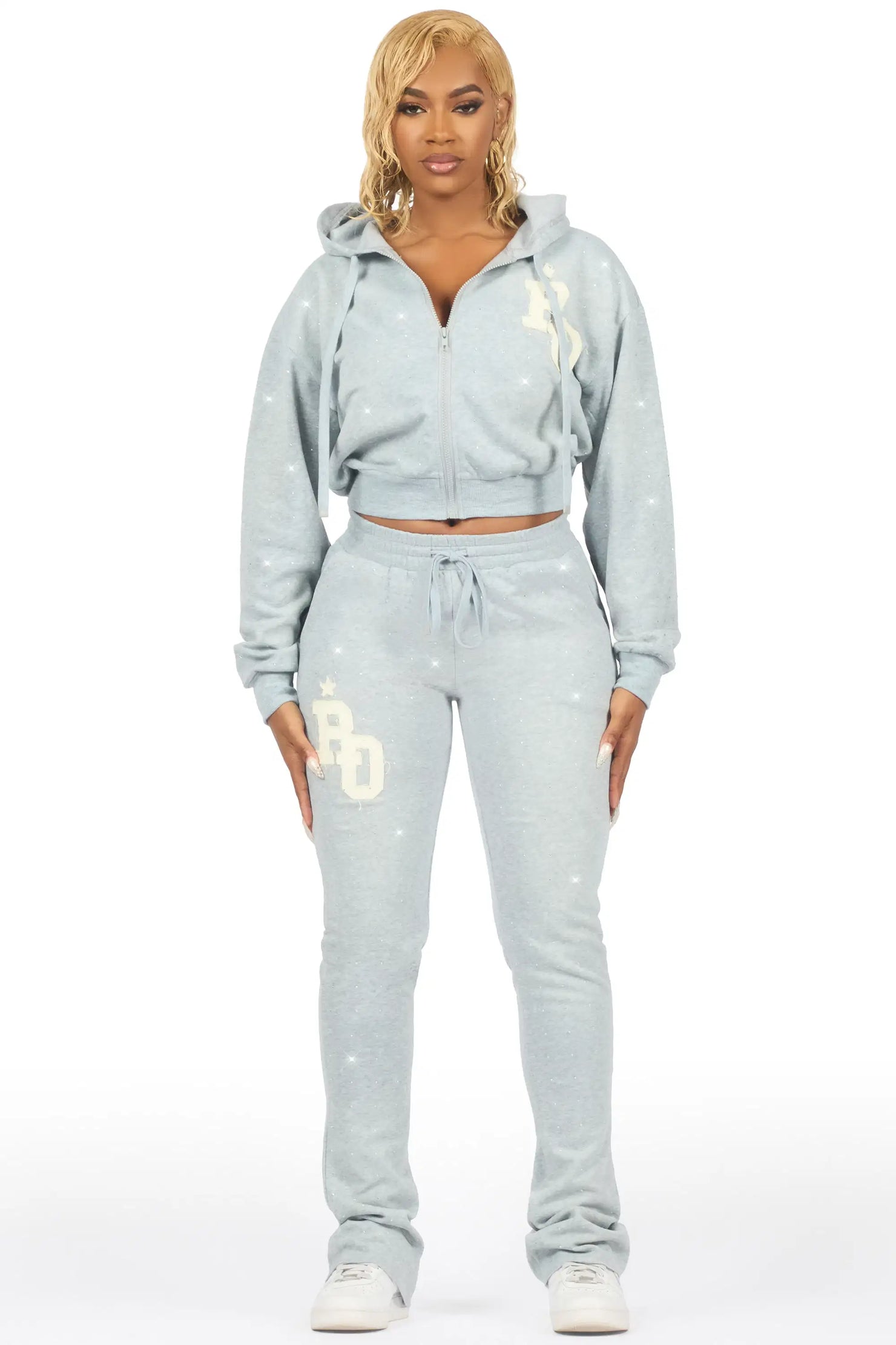 Tyona Heather Grey Rhinestone Stacked Flare Track Set