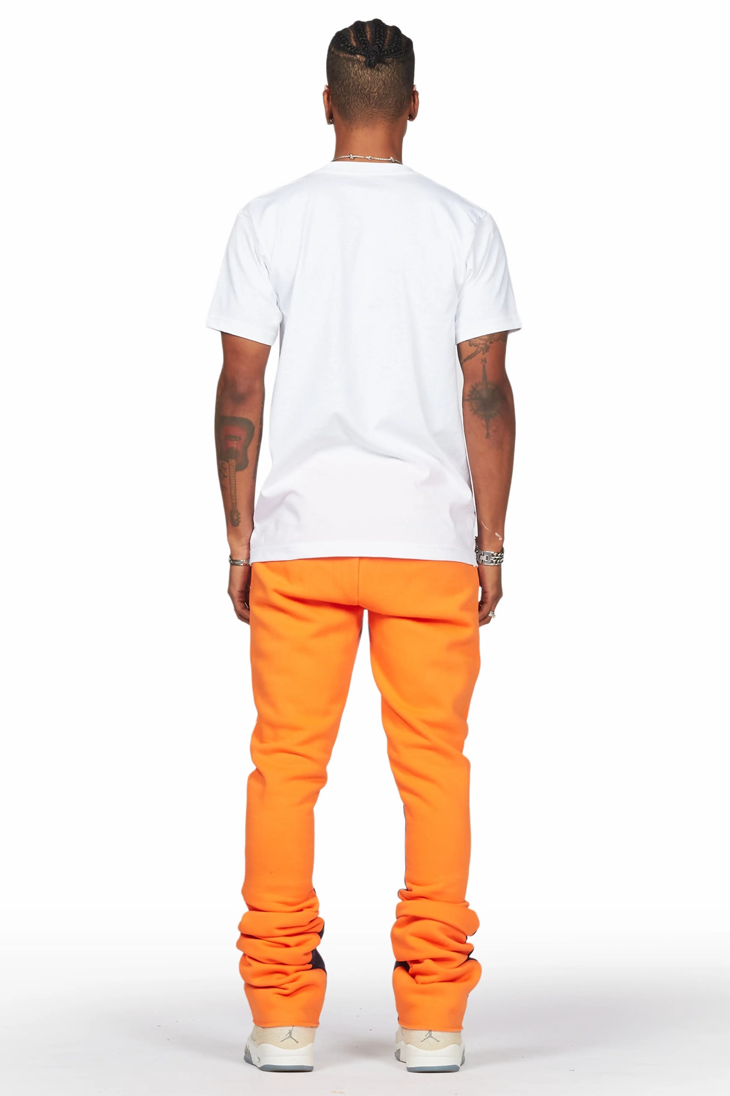 Damone Orange Super Stacked Flare Track Pant