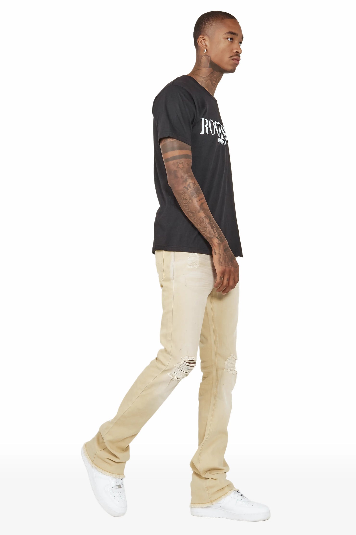 Loreto Khaki Stacked Flare Jean