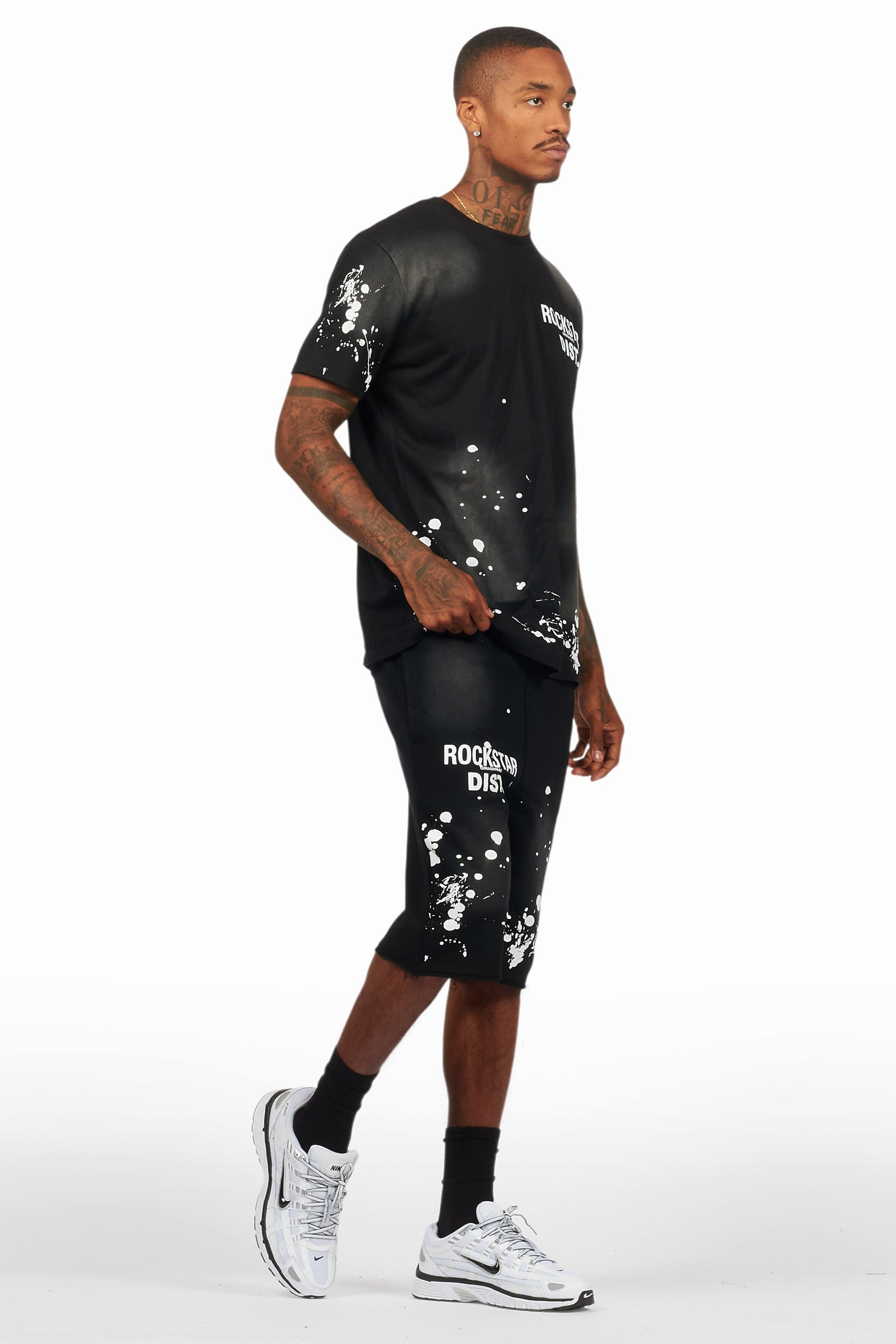 Rafix Black Graphic T-Shirt Short Set