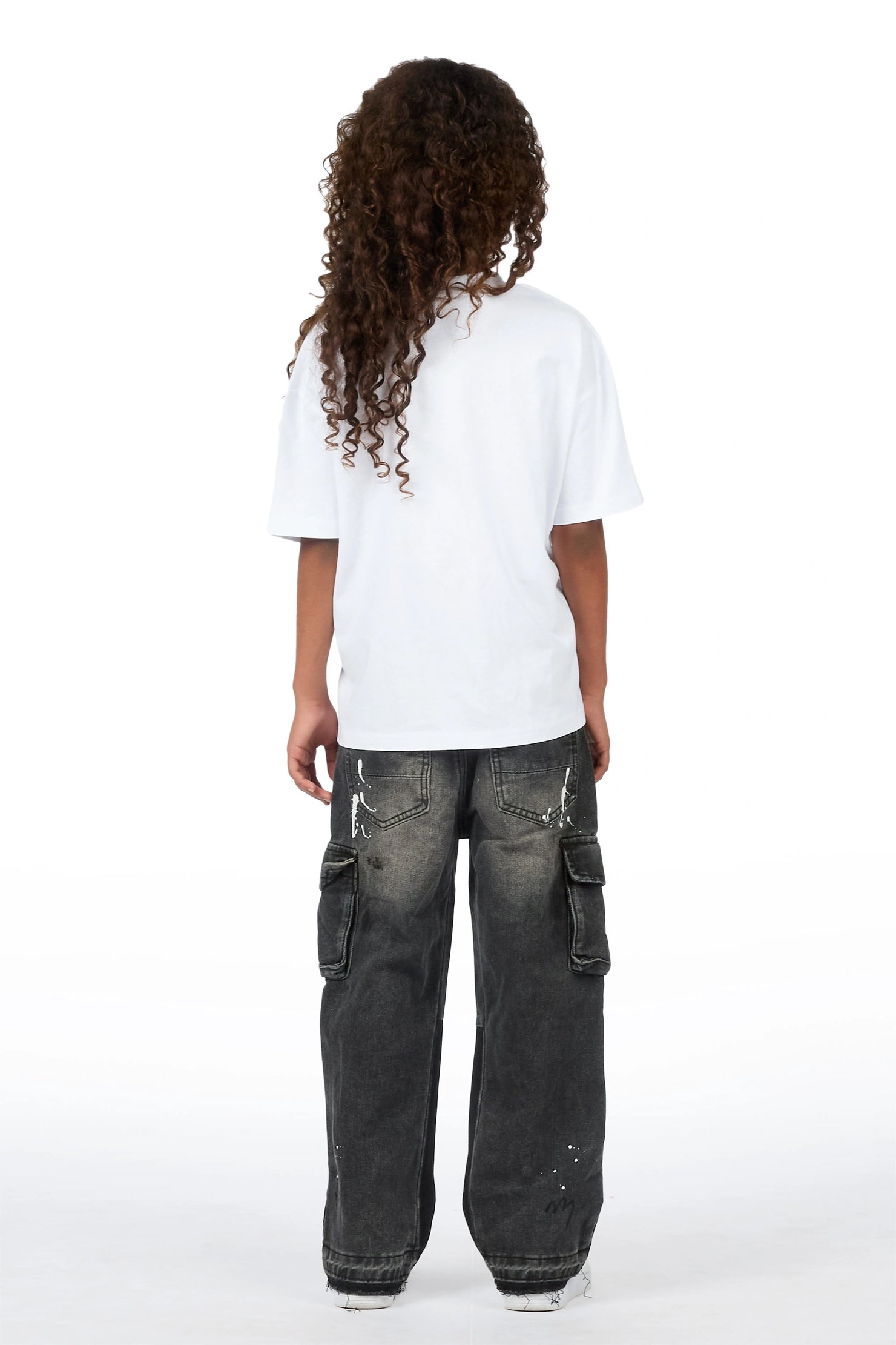 Girls Basiliskie White/Dark Grey T-Shirt Baggy Jean Set