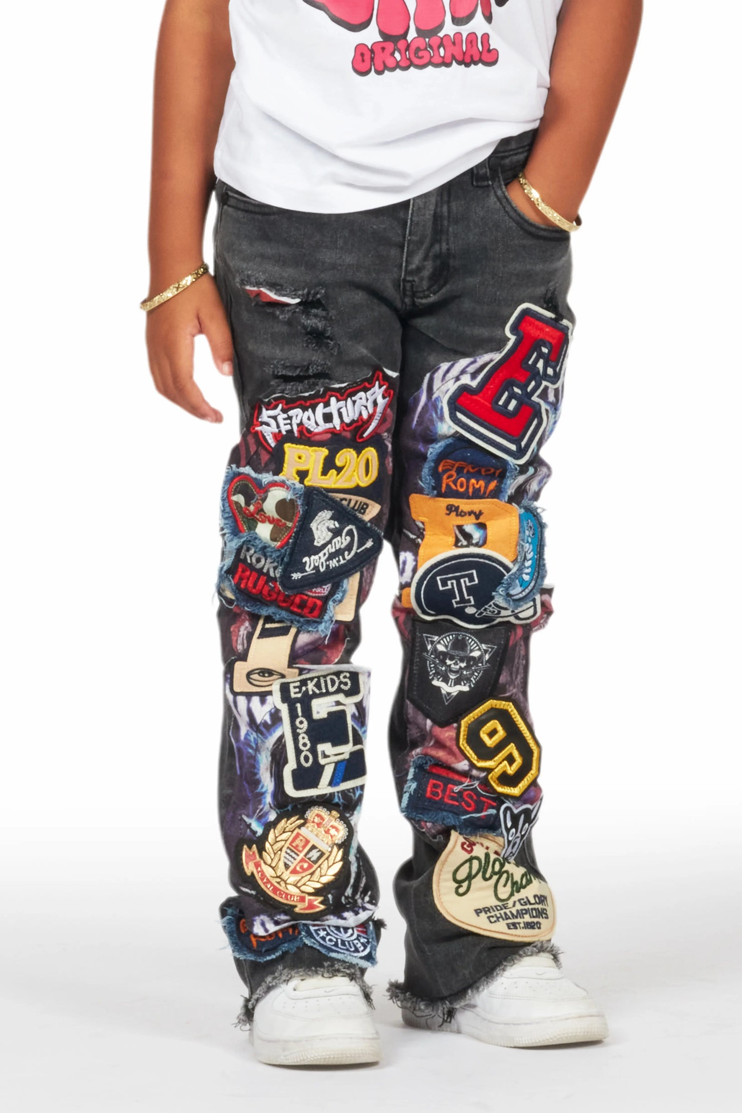 Girls Esma Black Stacked Flare Jean