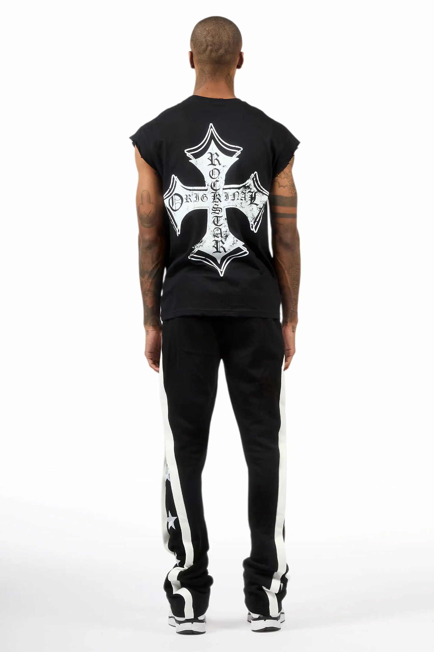 Arkady Black Muscle T-Shirt/Black Stacked Flare Pant Set
