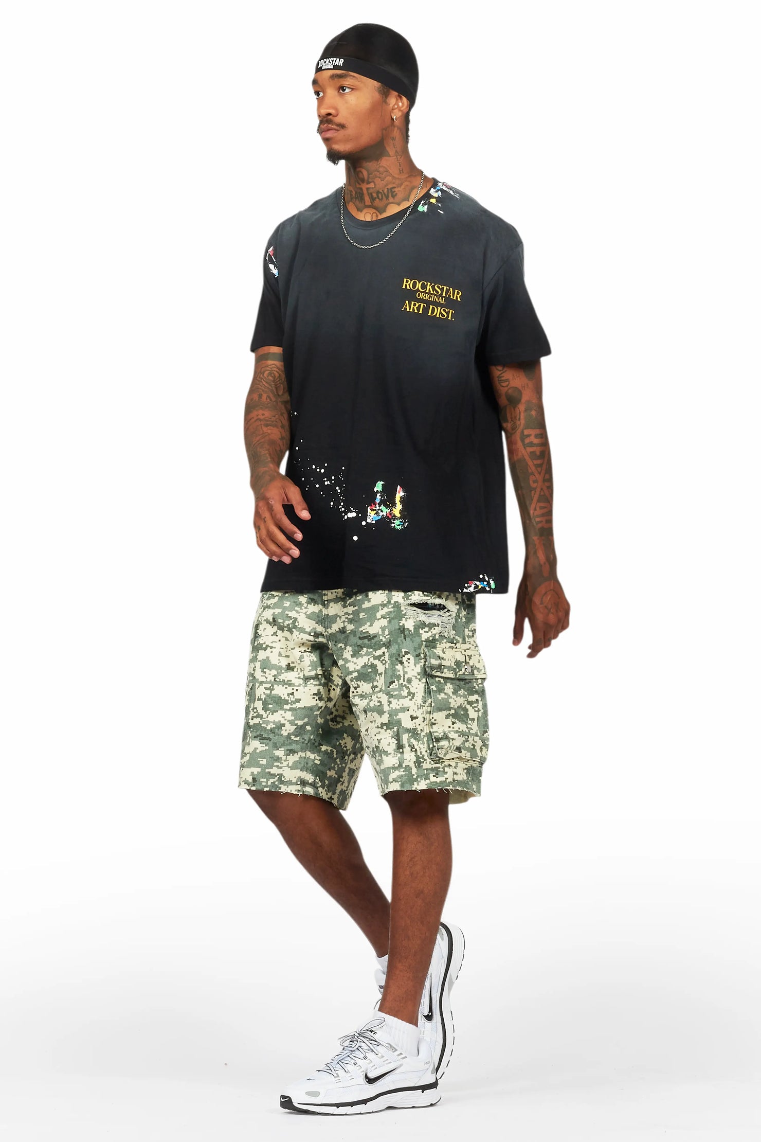 Palmer Black/Camo T-Shirt/Denim Short Set