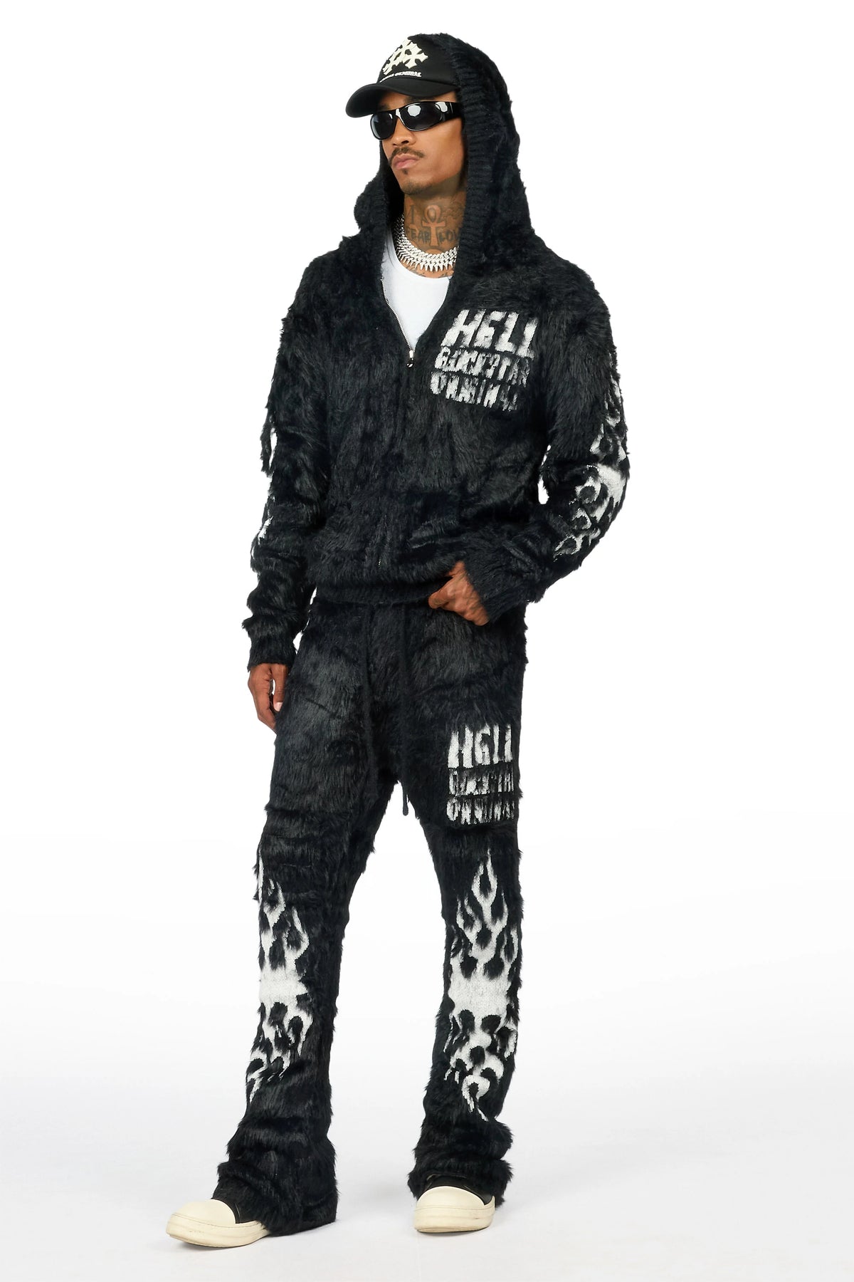 Toshio Black Stacked Flare Knitted Mohair Track Set