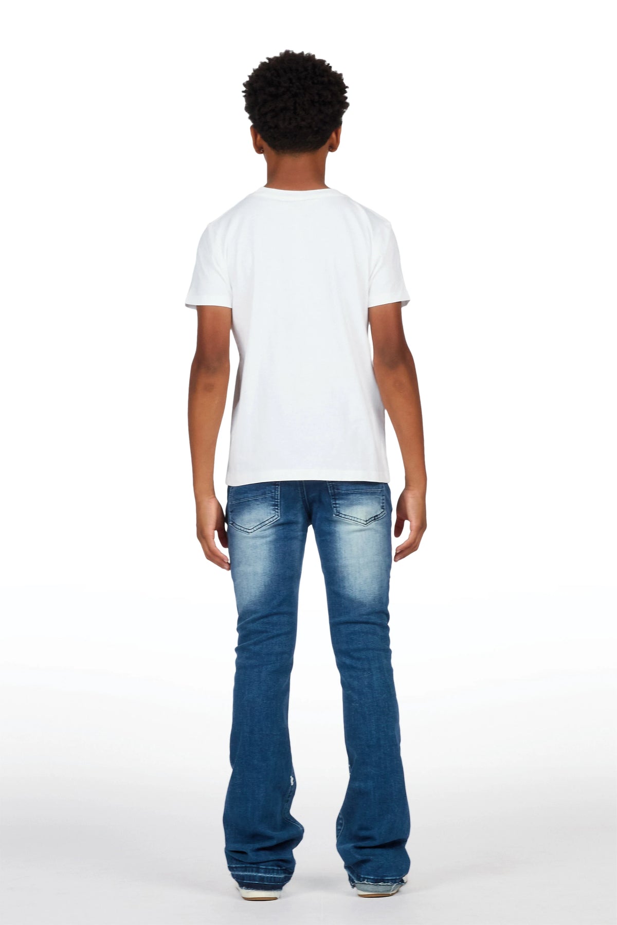 Boys Artur Dark Blue Stacked Flare Jean