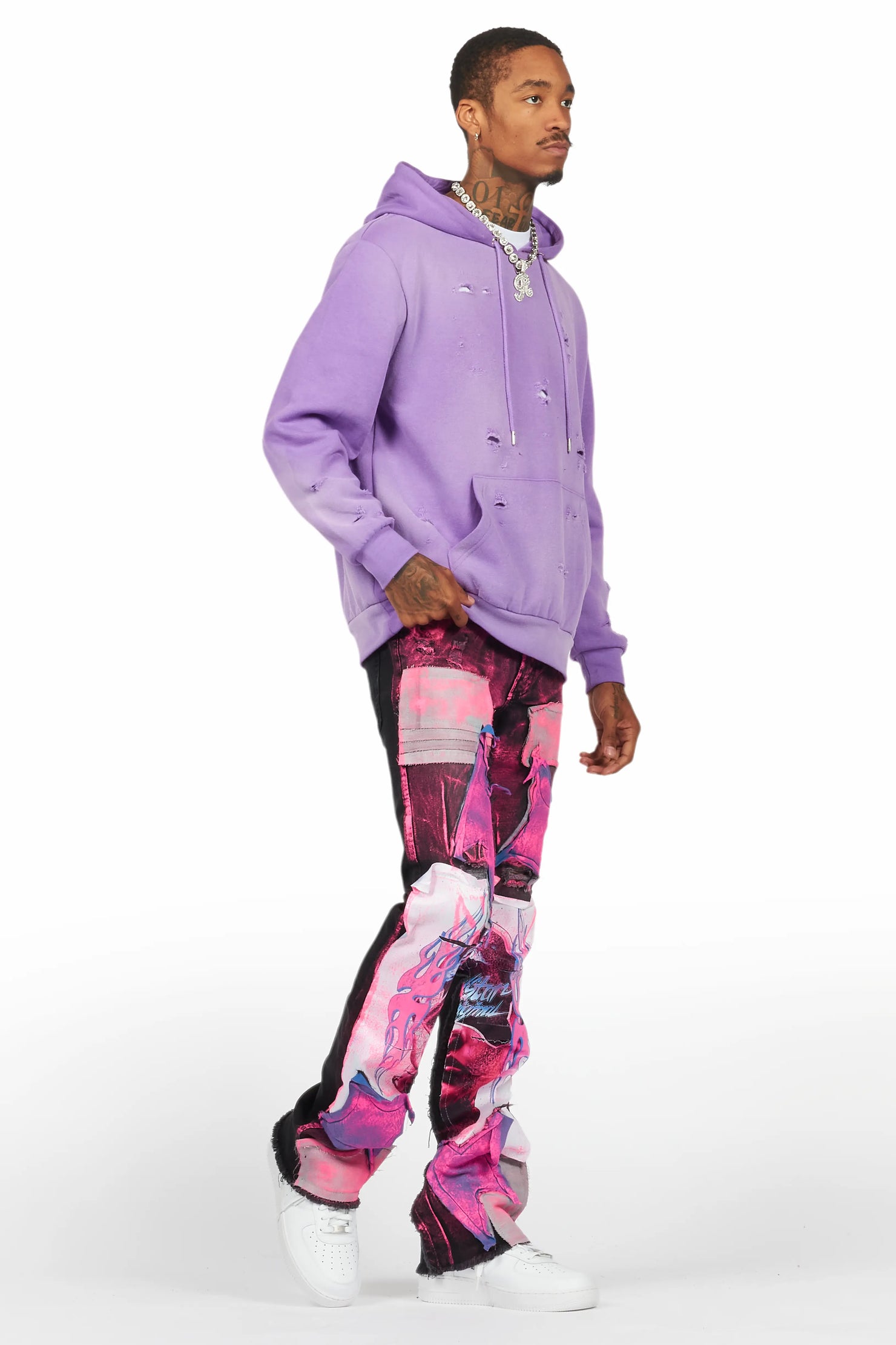 Helki Black/Pink Roller Paint Stacked Flare Jean