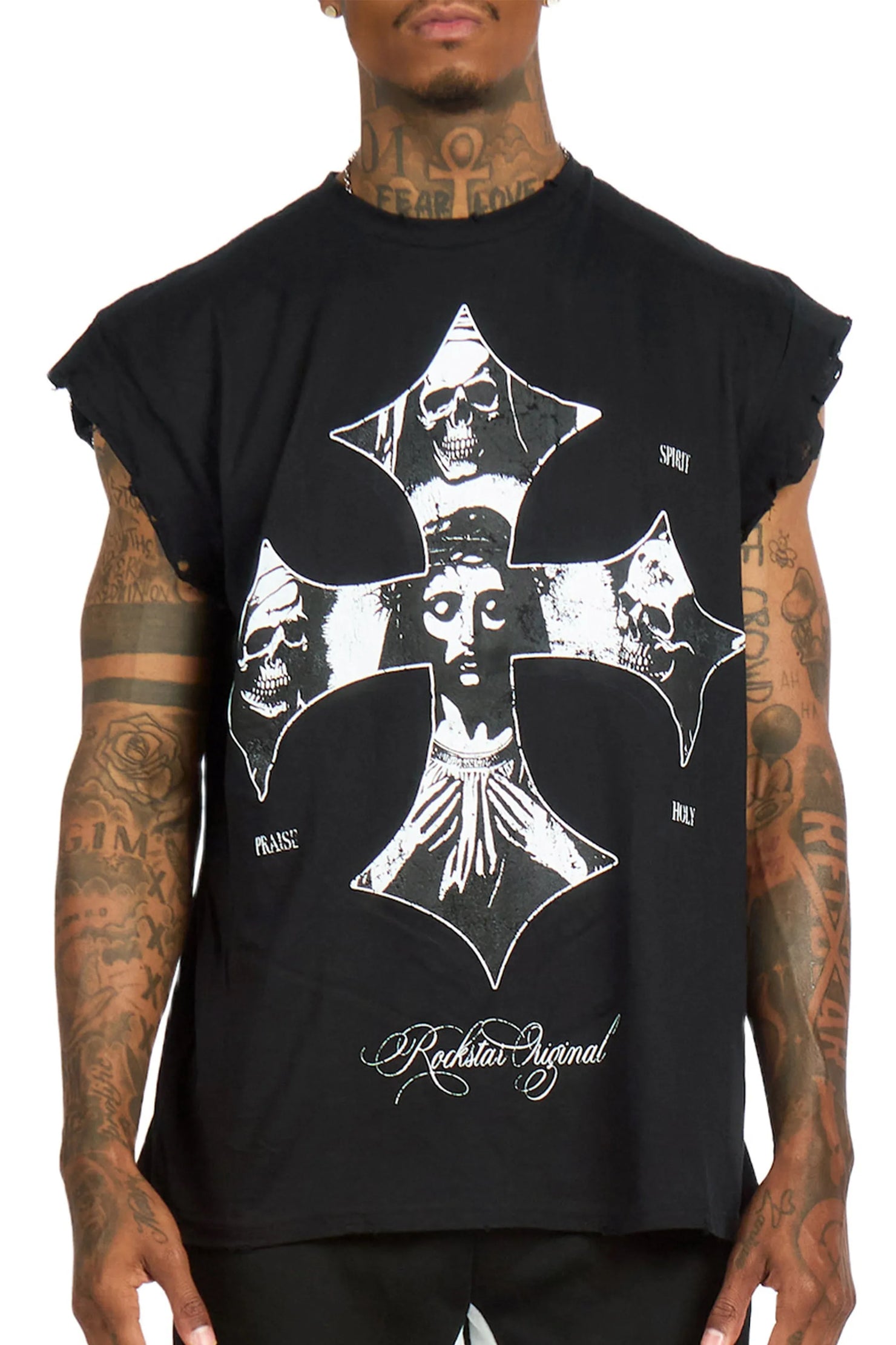 Lorzen Black Cut off Tee