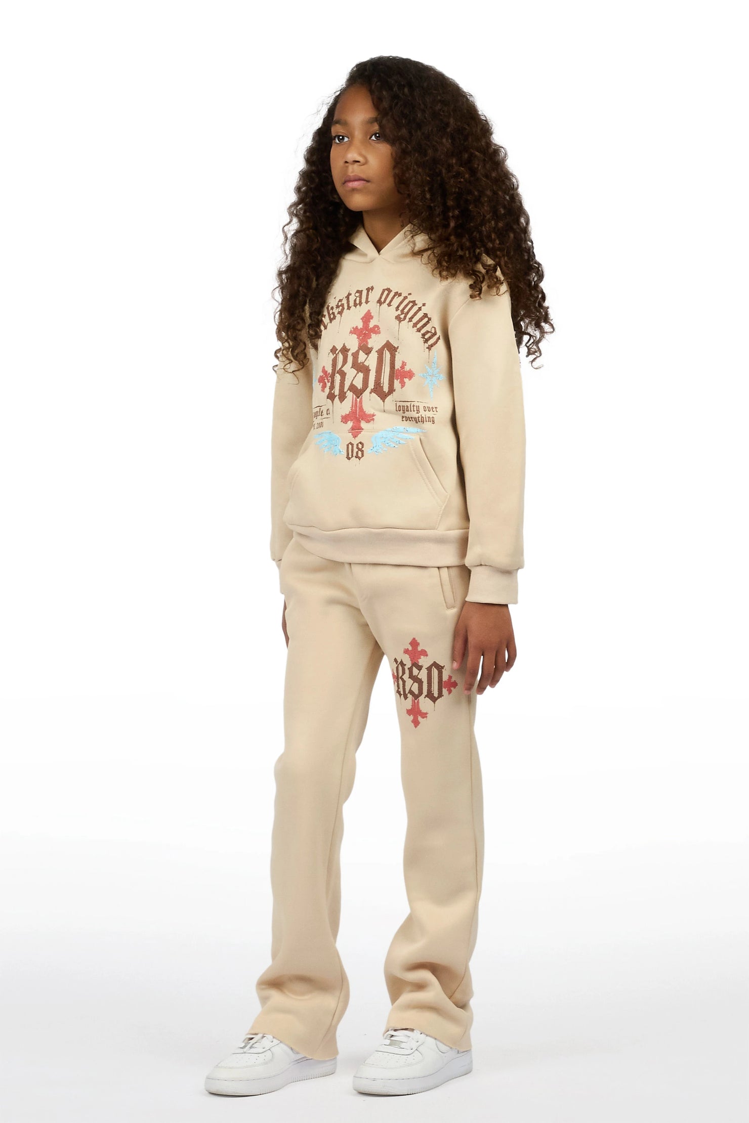 Girls Trenty Sand Stacked Hoodie Track Set