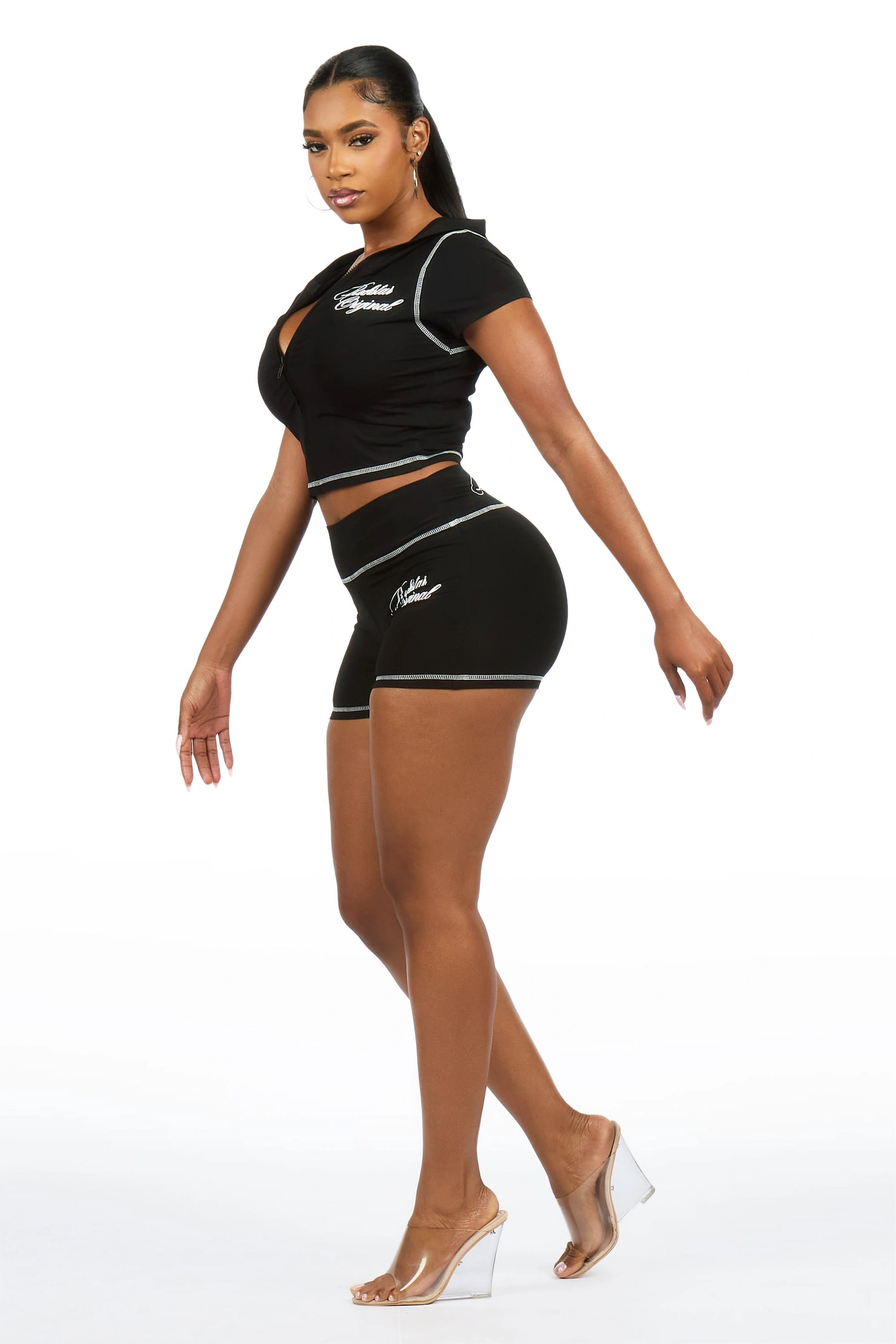 Caternia Black Zip Top Short Set