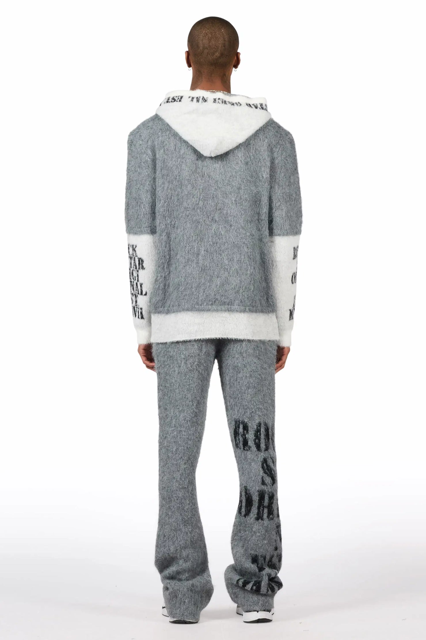 Steri Grey Mohair Hoodie Stacked Flare Track Set