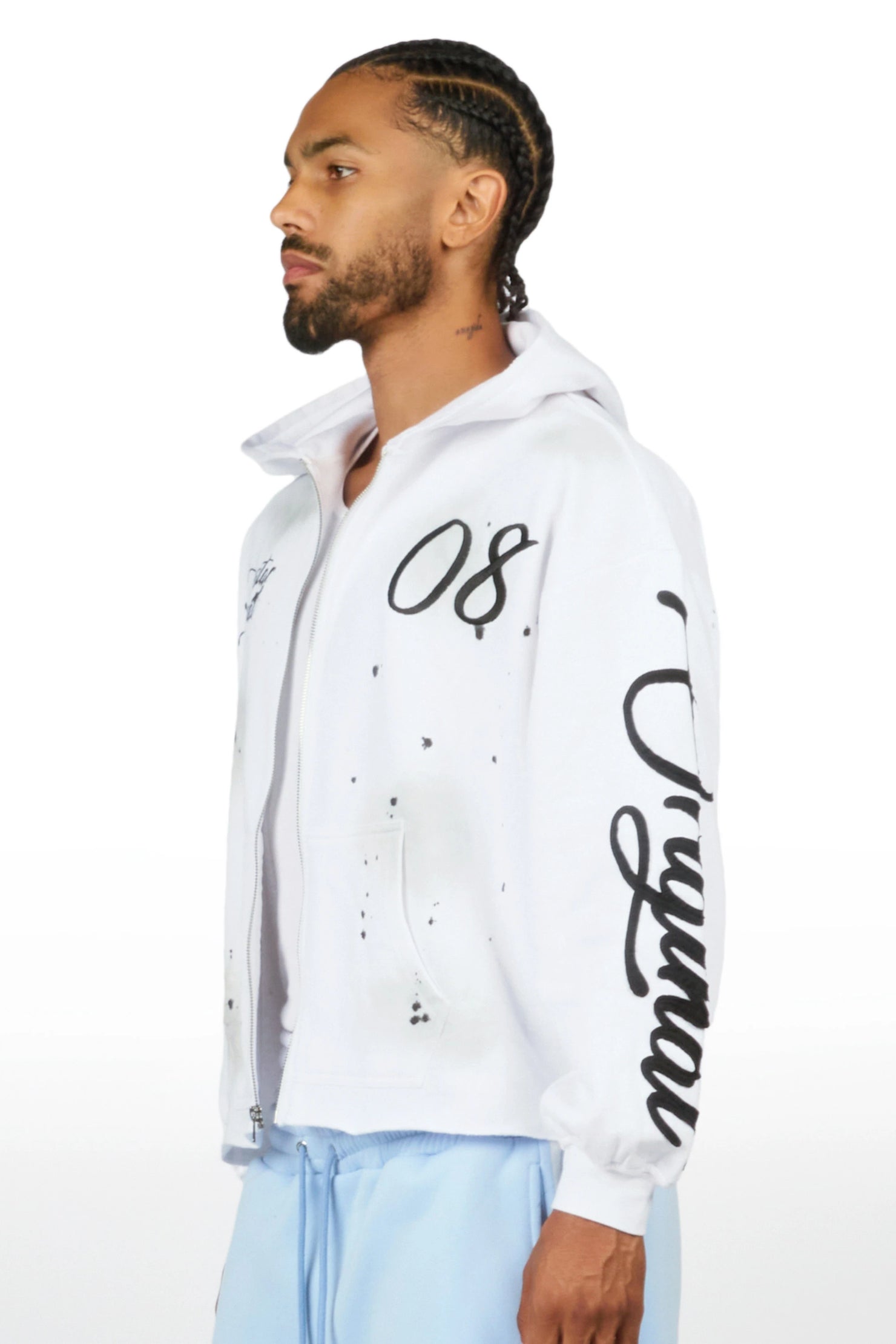 Hanif White Zip Up Hoodie