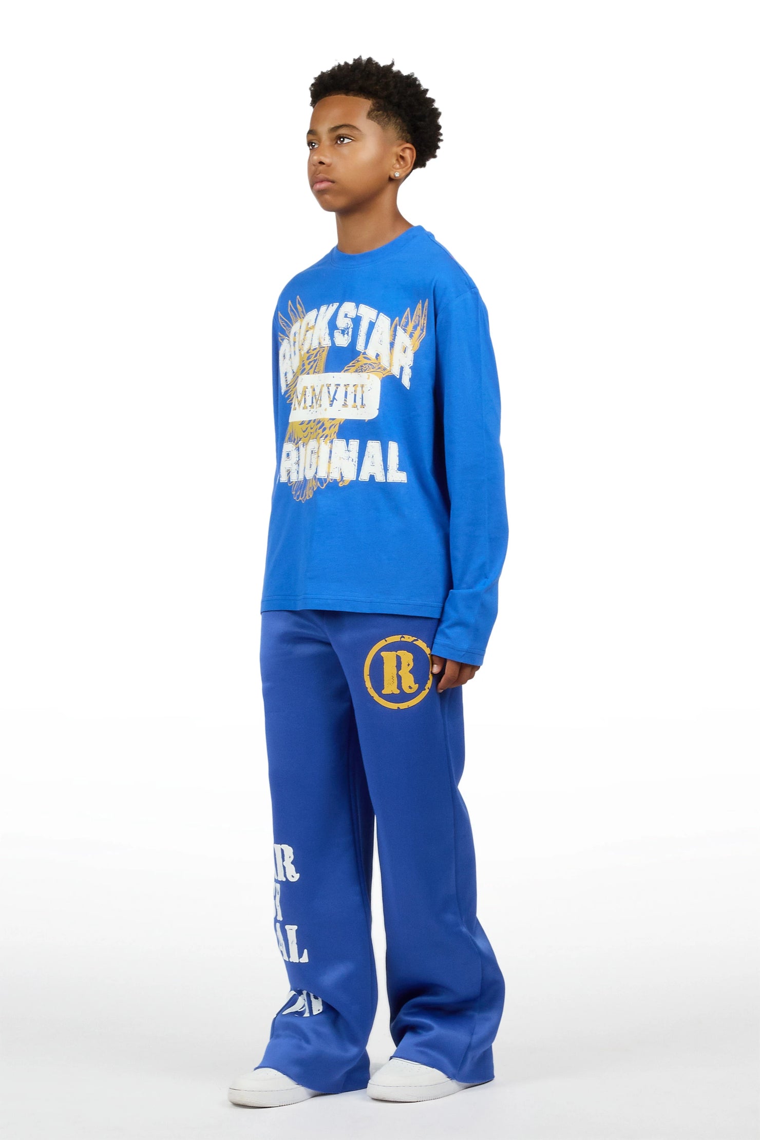 Boys Borya Royal/Yellow Long Sleeve T-Shirt Track Set